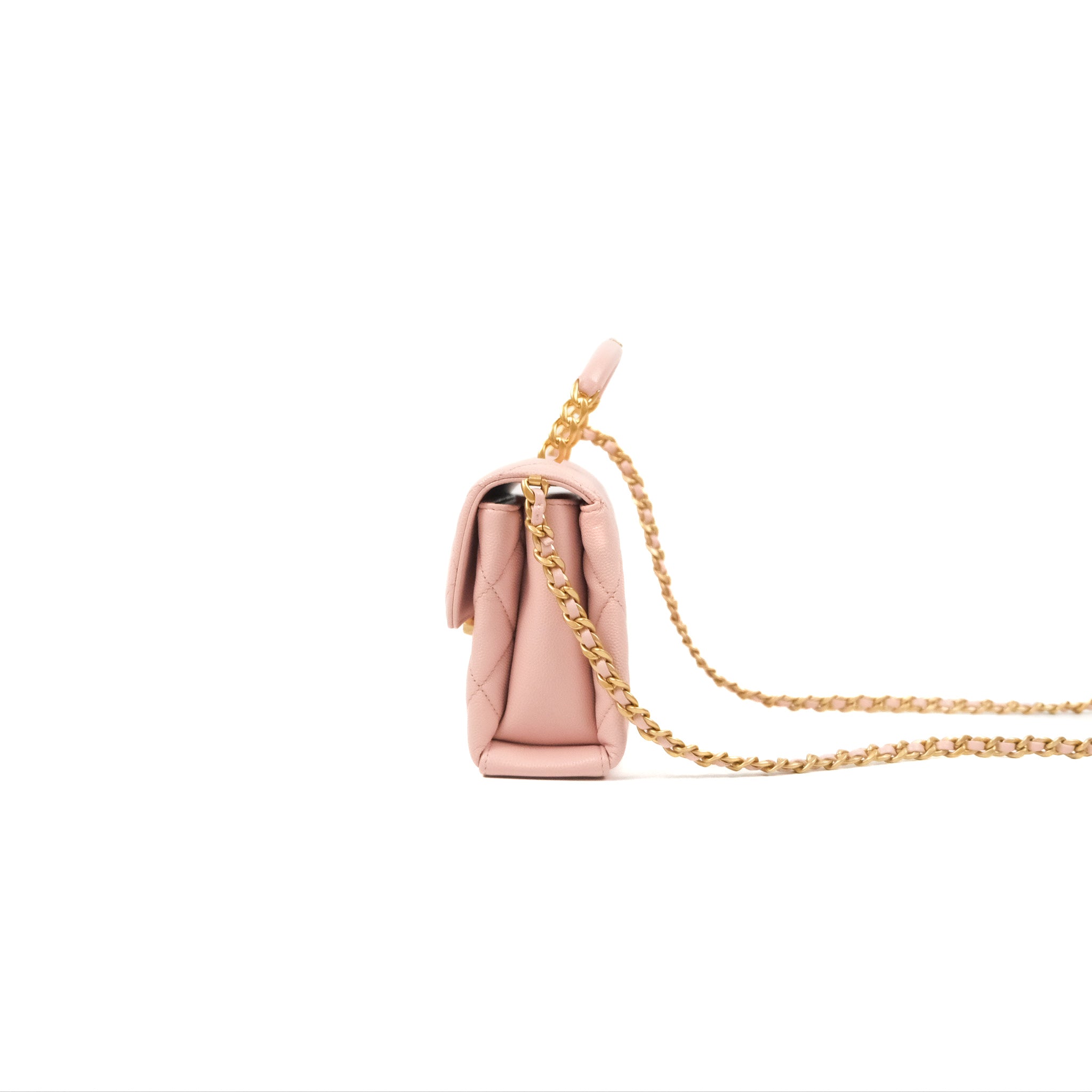Chanel Carry Me Top Handle Flap Bag in Pink Caviar Leather with Aged Gold Hardware 23S Collection - Perfect for Date Nights, Parties & Special Occasions