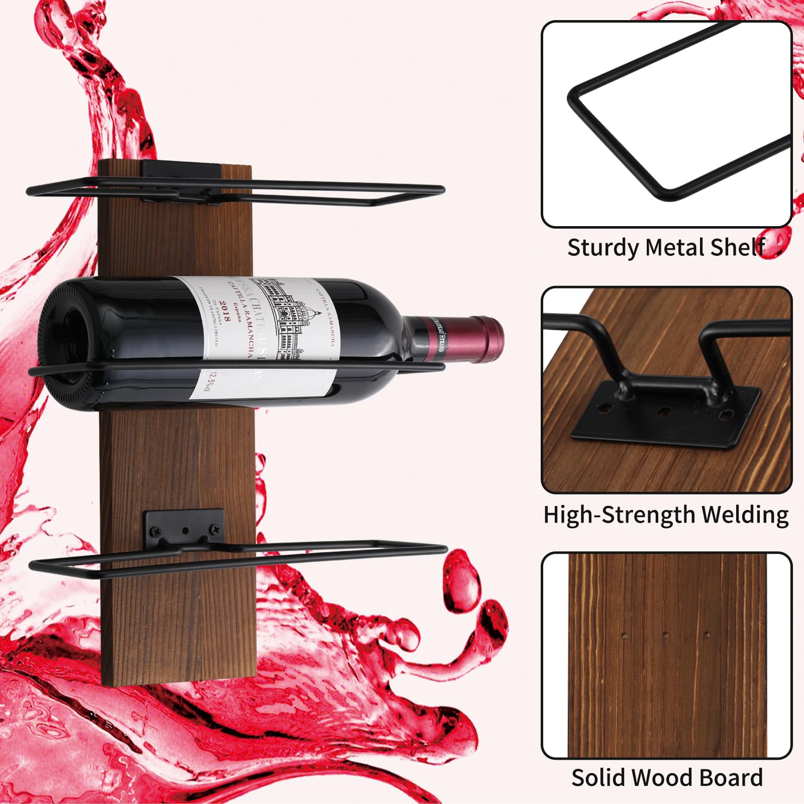 Wall Mounted Wine Rack for 9 Bottles - Bar, Kitchen & Dining Decor