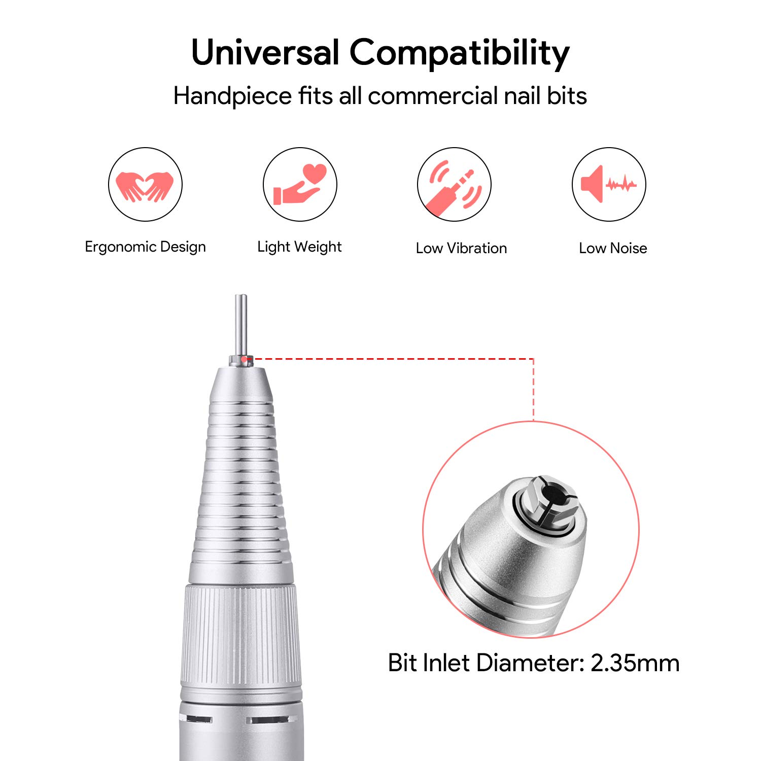 JCMASTER Professional Electric Nail Drill Kit - 30000 RPM Adjustable Speed with Foot Pedal, 6 Nail Drill Bits, Low Vibration Manicure & Pedicure Set for Salon & Home Nail Care, Nail Art & Acrylics