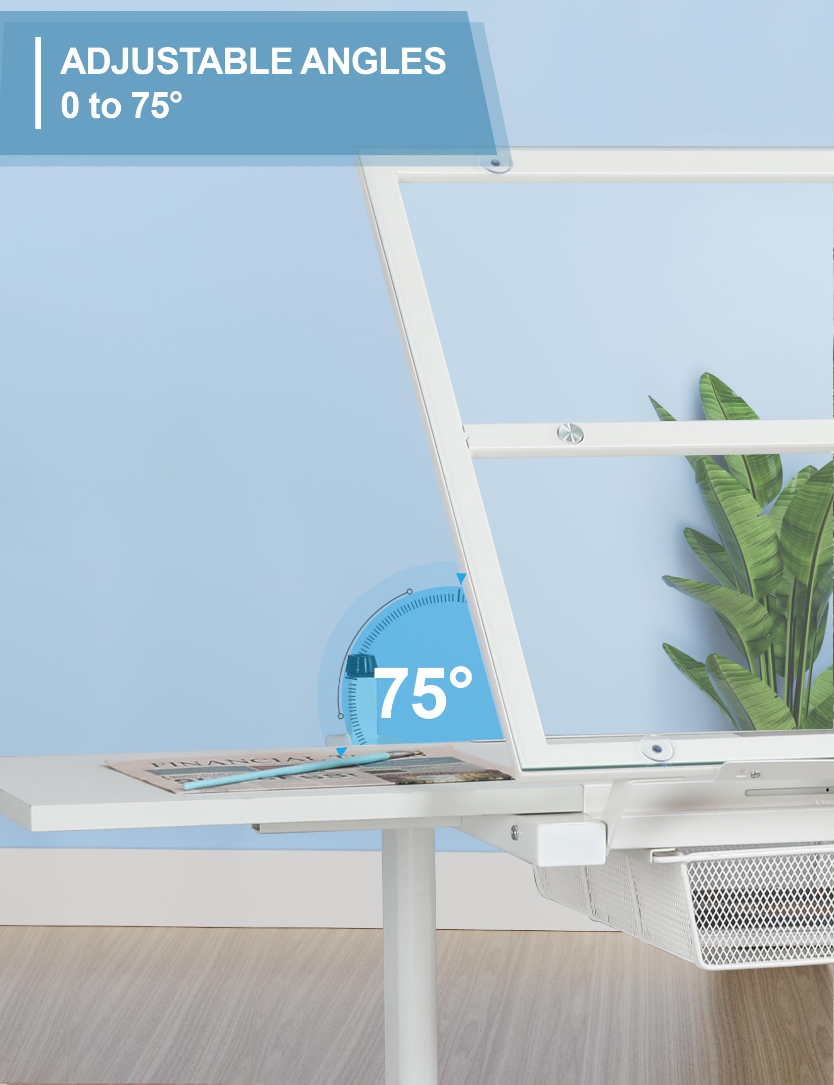 Adjustable Height Drafting Table with Tilting Glass Top - Multifunctional Artist Drawing Desk for Home Office, Craft & Design - Includes Stool & Chair (White) - Perfect for Sketching, Painting & Architectural Work