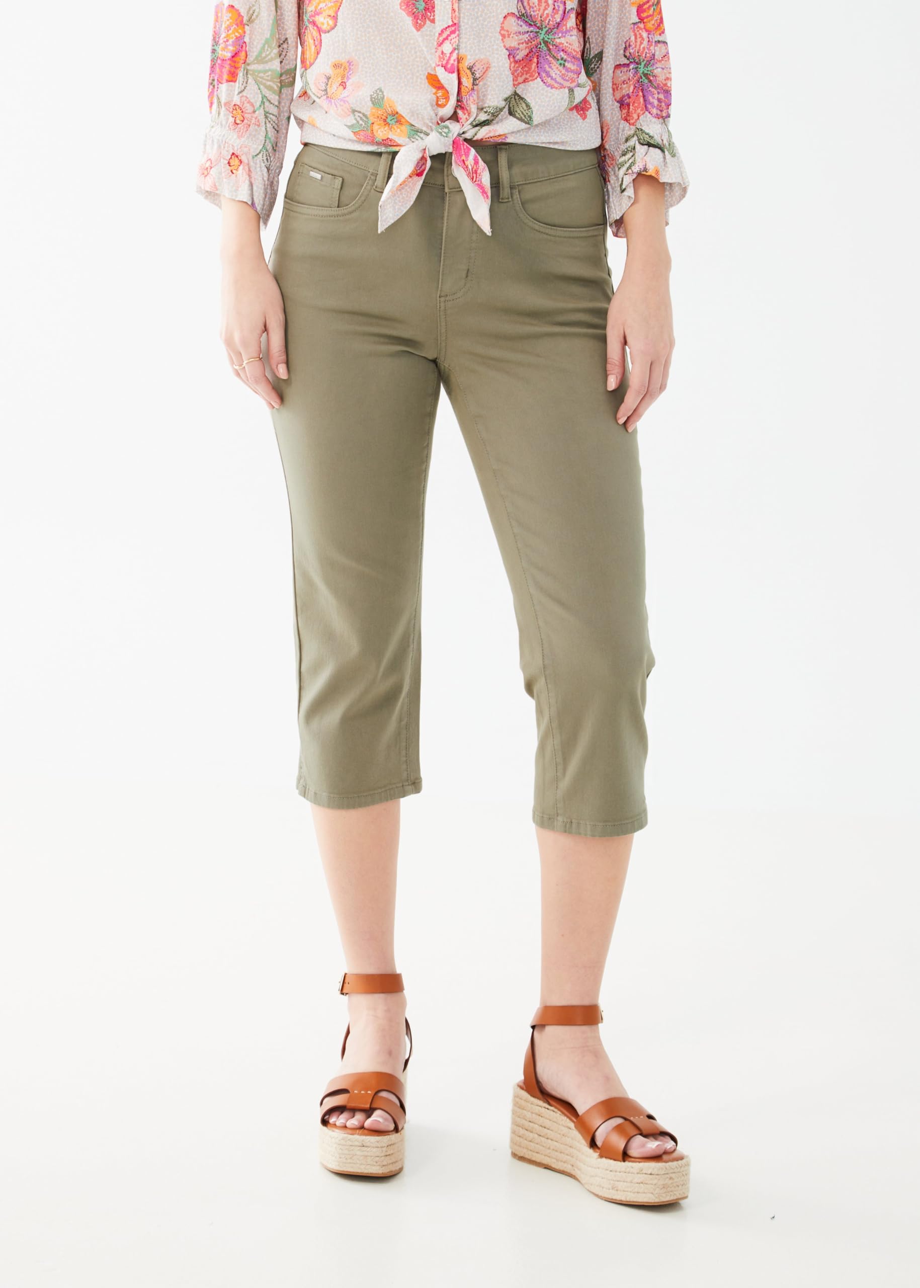 FDJ French Dressing Olivia Slim Capri Jeans for Women - Flamingo Print, Size 6 | Casual Summer Pants for Beach, Vacation & Everyday Wear