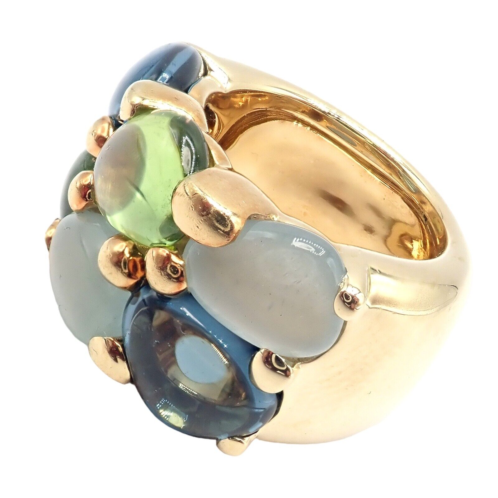 Authentic Pomellato 18K Yellow Gold Sassi Large Peridot Topaz Aqua Ring Size 6 - Elegant Jewelry for Weddings, Parties & Special Occasions