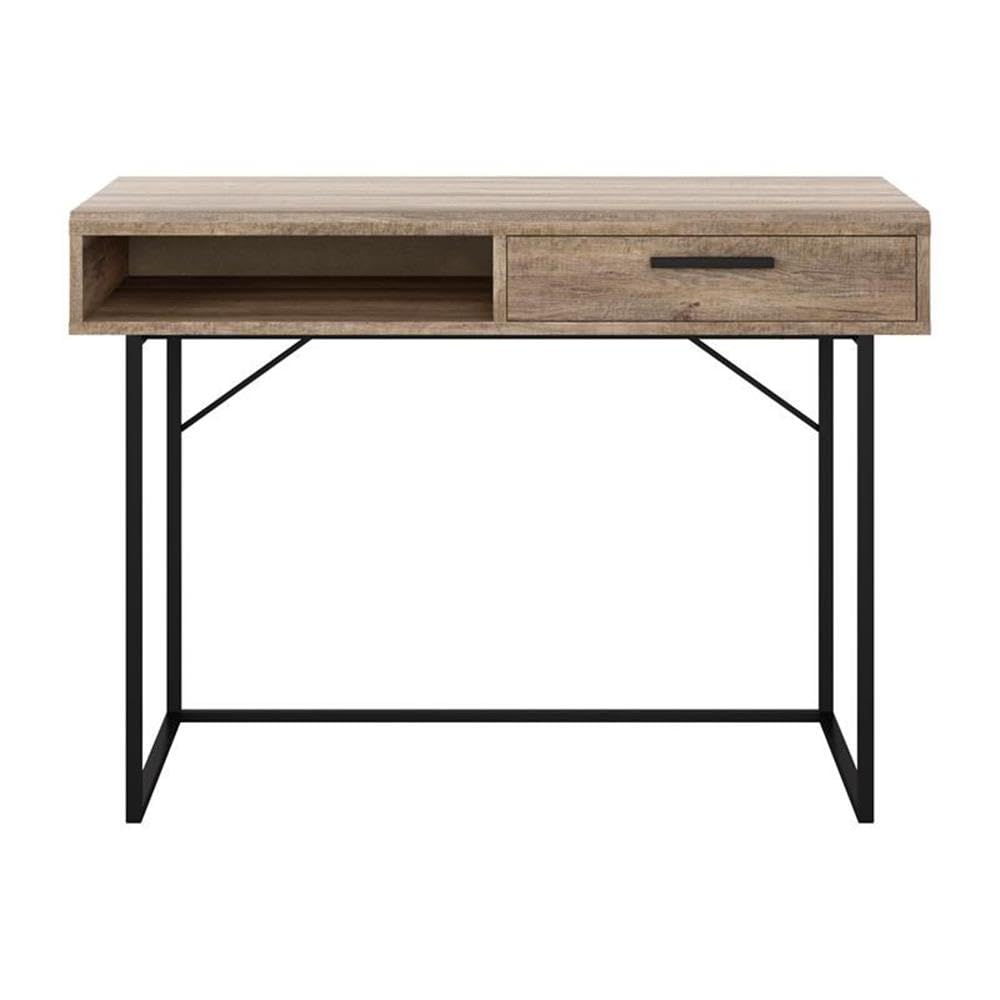 CorLiving Fort Worth Brown Engineered Wood Grain Finish Desk with Drawer & Cubby - Modern Home Office Writing Desk for Small Spaces, Study & Work from Home