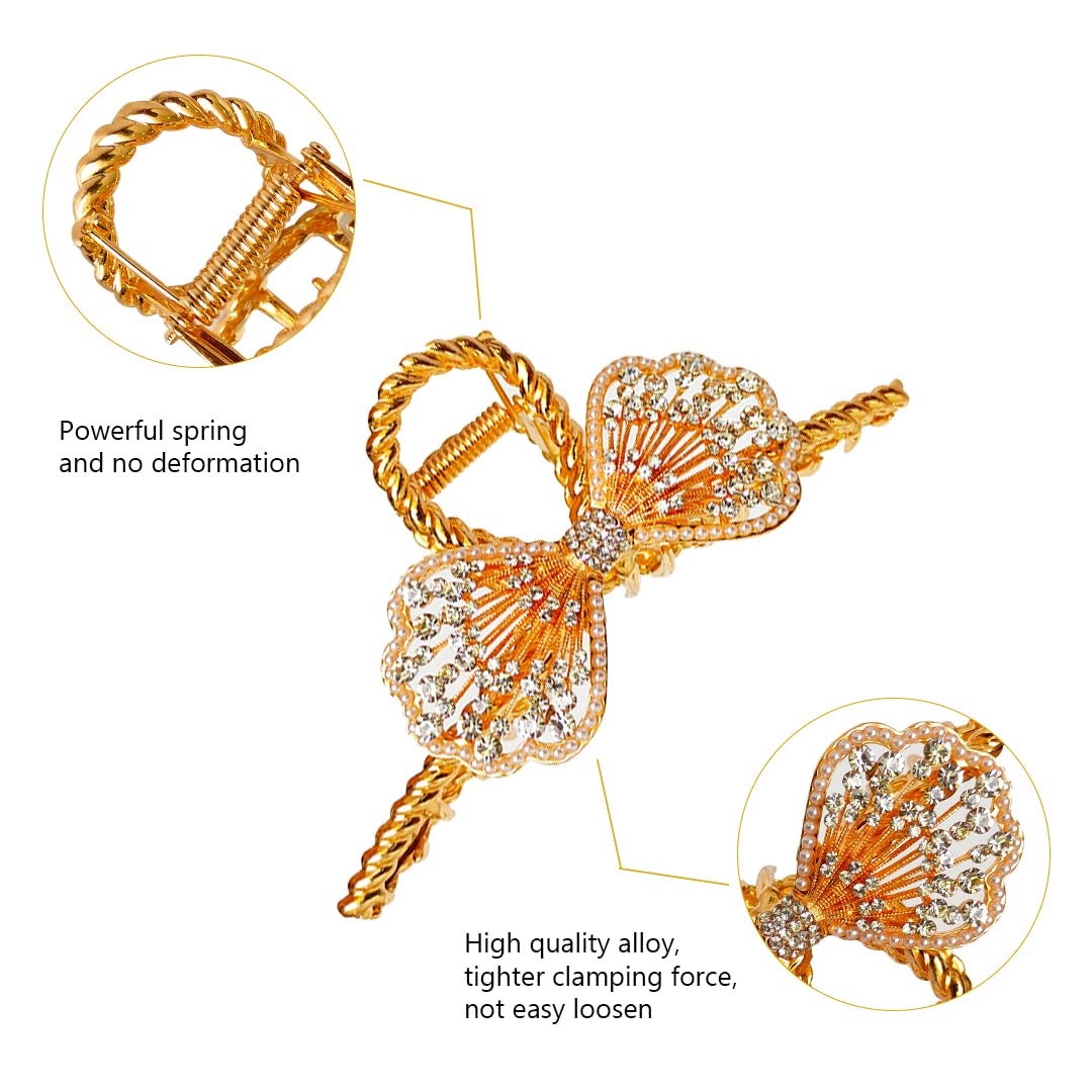 Korean Style Large Hair Claw Clip - Rhinestone Metal Hair Clutcher for Women & Girls | Thick Hair Accessories | Perfect for Updos, Ponytails & Everyday Hairstyles