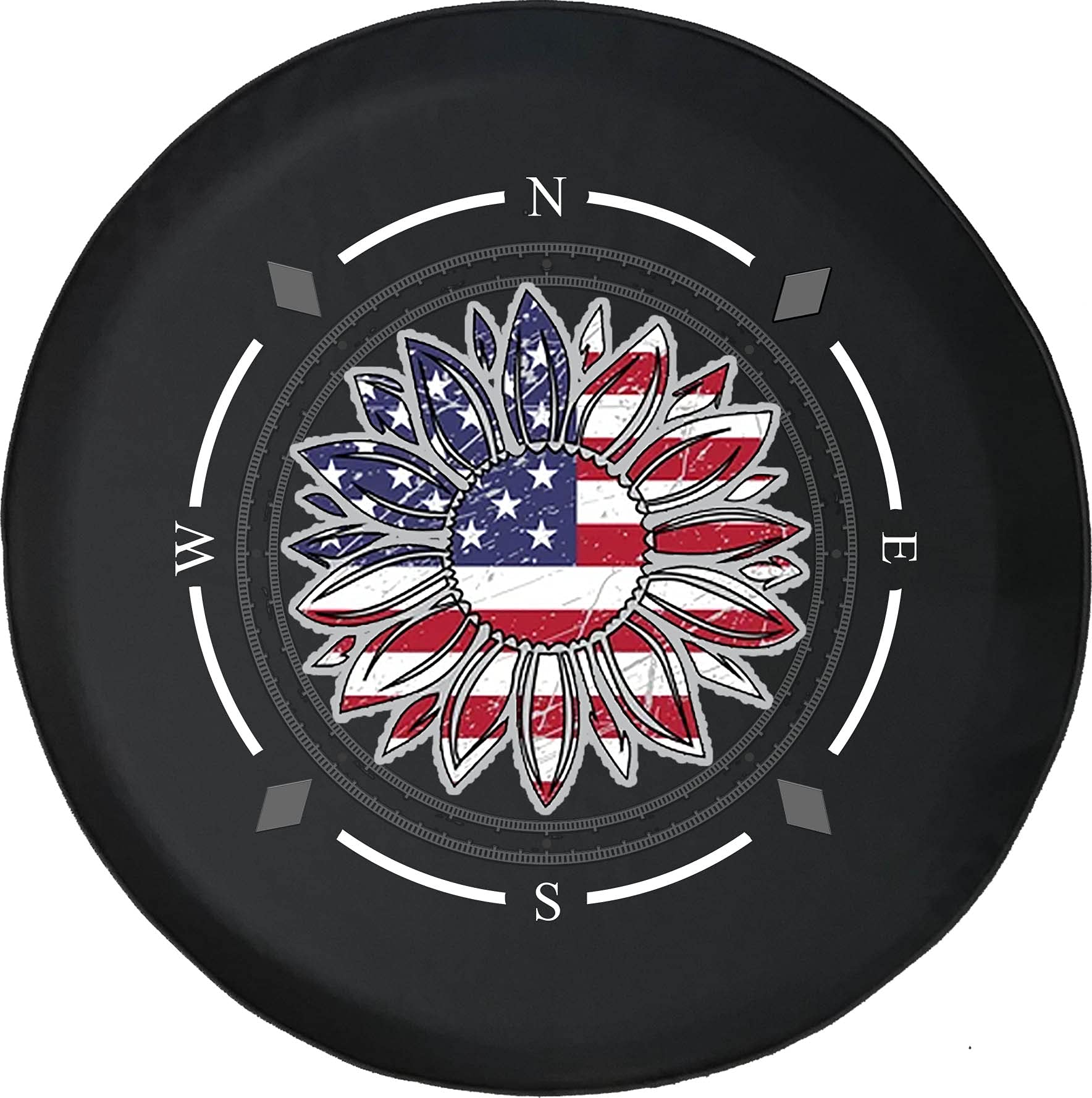 Vintage American Flag Spare Tire Cover with Compass Design - Universal Fit for SUV, Trailer, RV & Most Vehicles | Waterproof & UV-Resistant for Outdoor Adventures & Road Trips