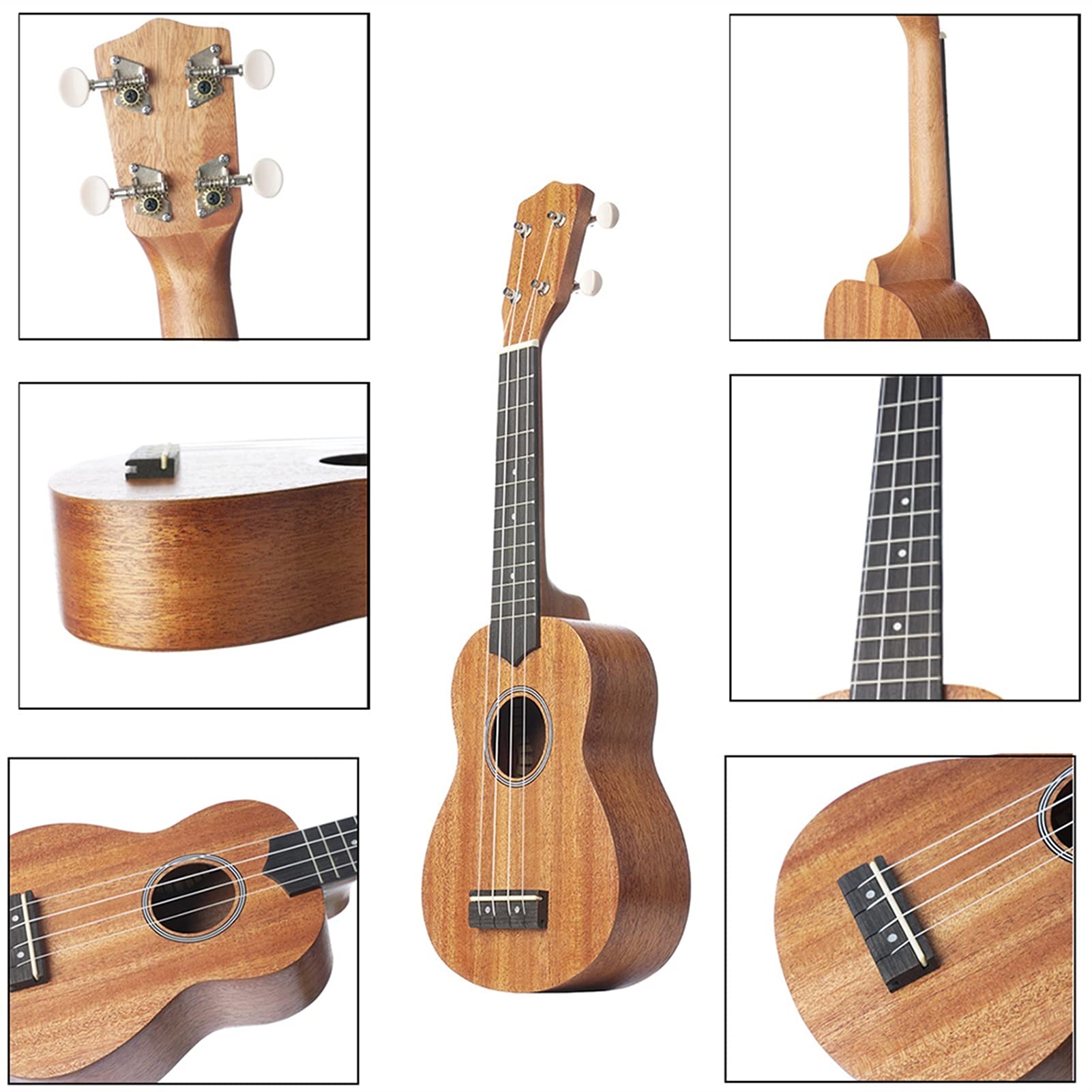 21 Inch Ukulele for Beginners - Solid Wood Mini Guitar with Strings, Capo, Thumb Hammer & Strap - Perfect for Travel, Beach Parties & Music Lessons