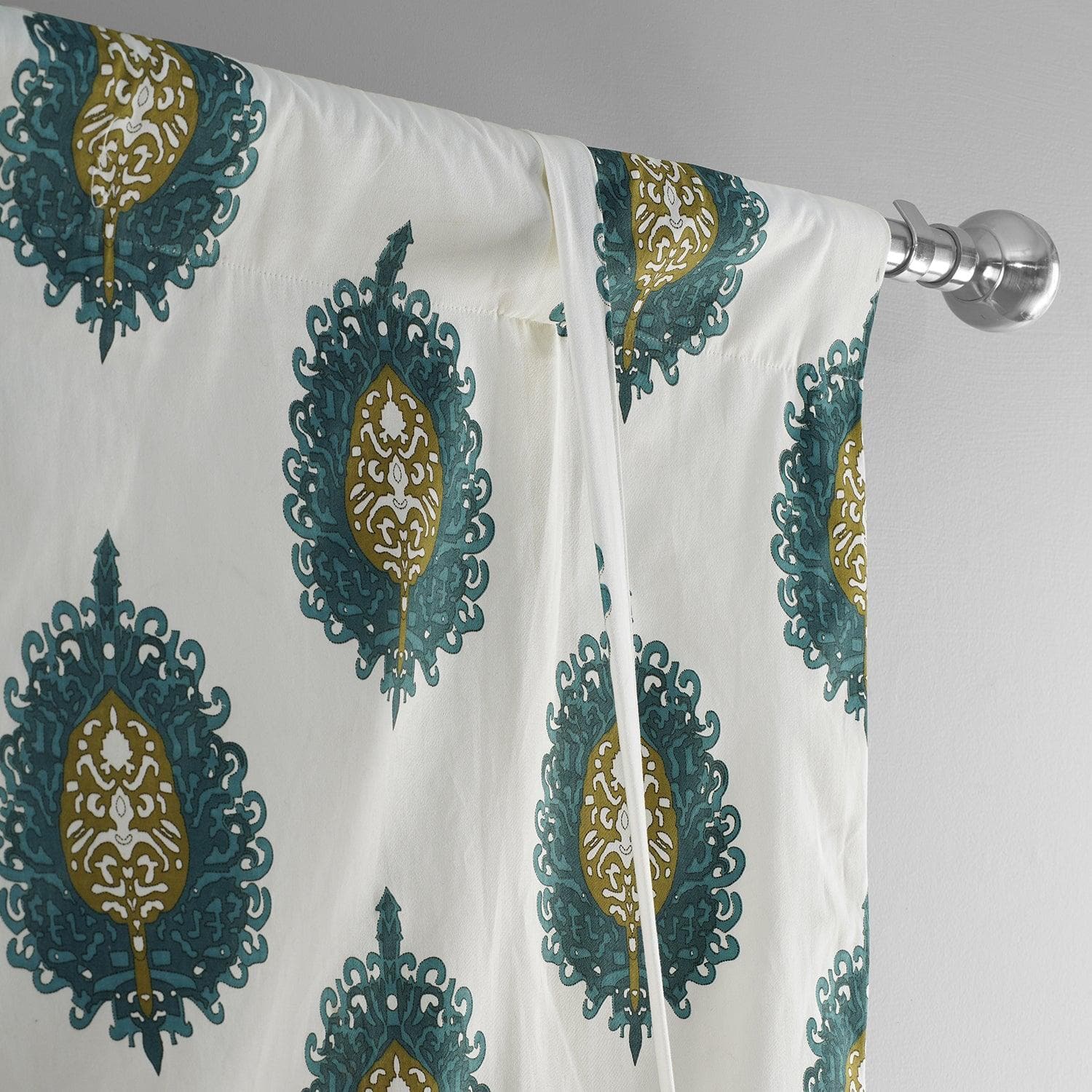 Mayan Teal Emblem Printed Cotton Blackout Window Shade - Stylish Room Darkening Tie-Up Curtain for Bedroom, Living Room & Nursery