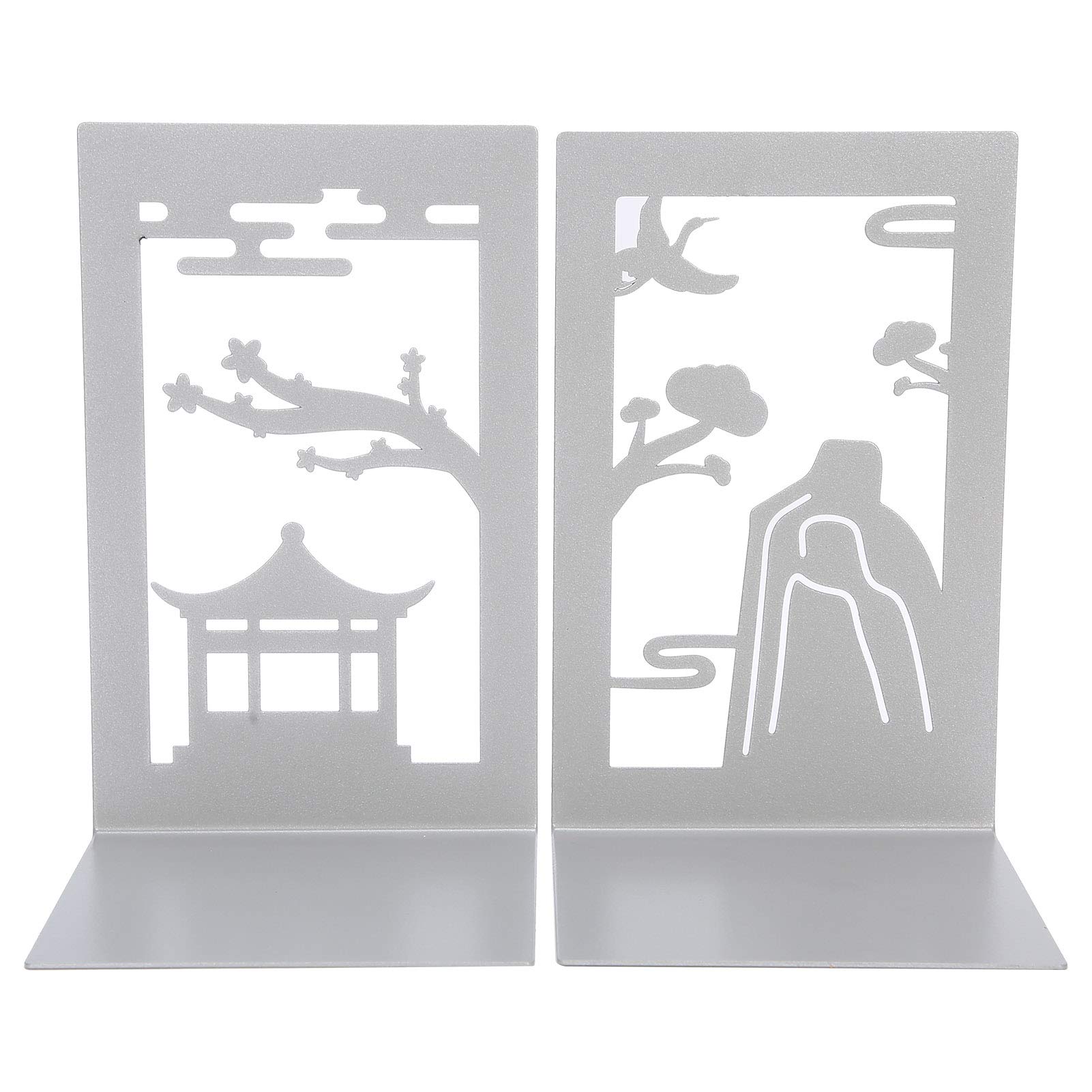 Stable Anti-Slip Bookend - Heavy Duty Book Divider for Office, Home & Desktop Organization - Perfect for Books, Files & Documents Storage (Pavilion + Mountain Design) - Ideal for Bookshelves, Study Rooms & Office Desks