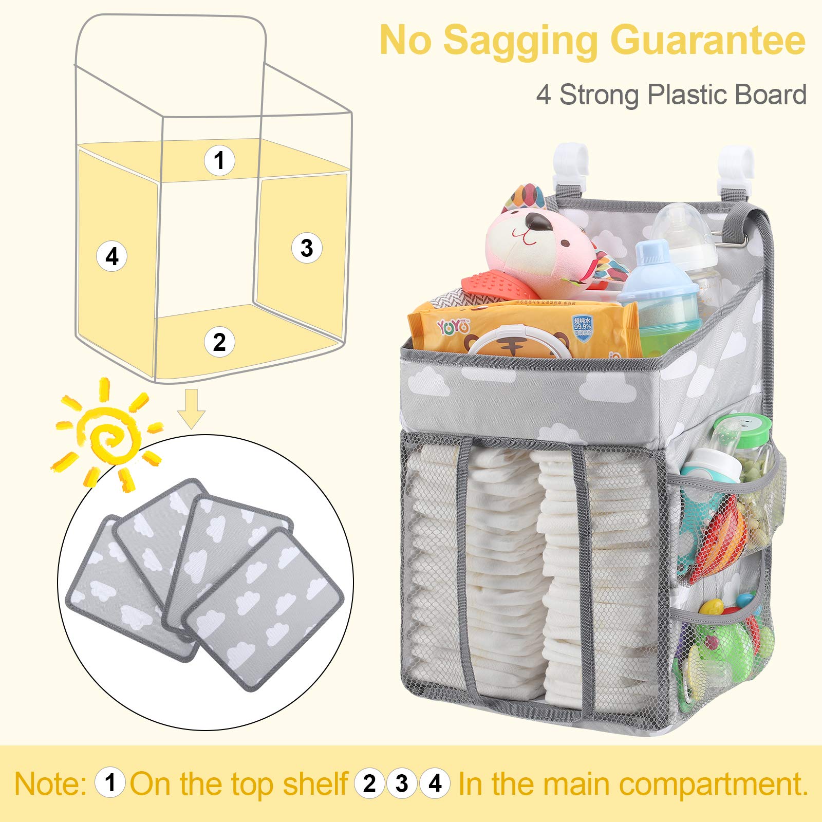Accmor Hanging Baby Diaper Caddy Organizer - Diaper Stacker & Nursery Storage Bag for Changing Table, Crib, Playard or Wall - Perfect for Baby Essentials Organization (Grey Cloud) - Ideal for Nursery, Bedroom & On-the-Go Parenting
