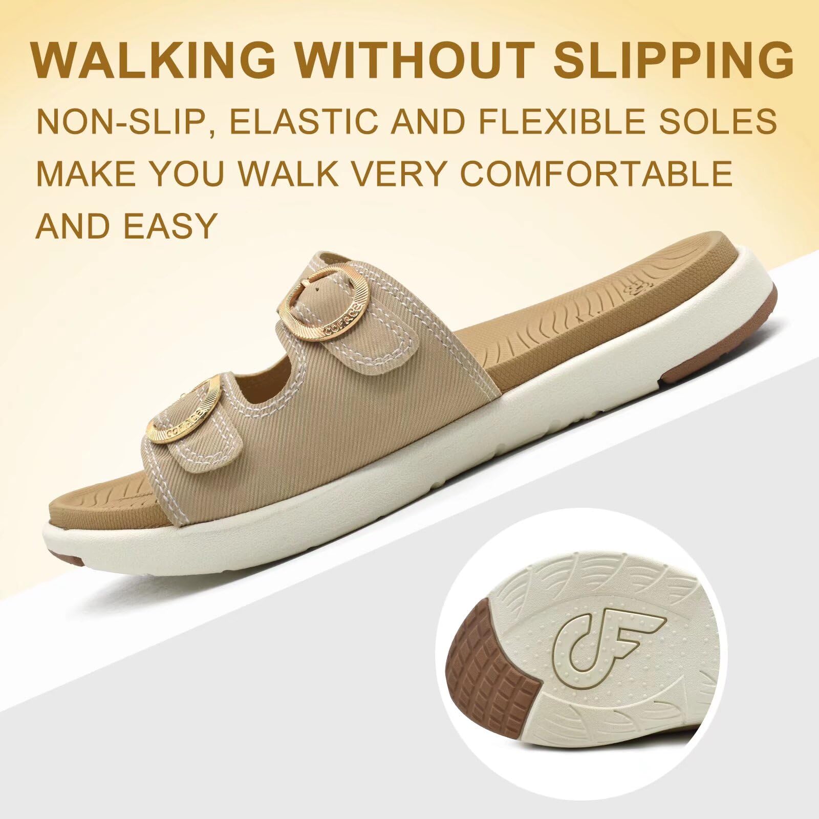 COFACE Women's Orthotic Slides - Comfortable Plantar Fasciitis Sandals with Arch Support, Adjustable Straps & Soft Cushion - Yoga Mat Slippers for Ladies - Perfect for Home, Spa, Post-Workout Recovery & Everyday Comfort