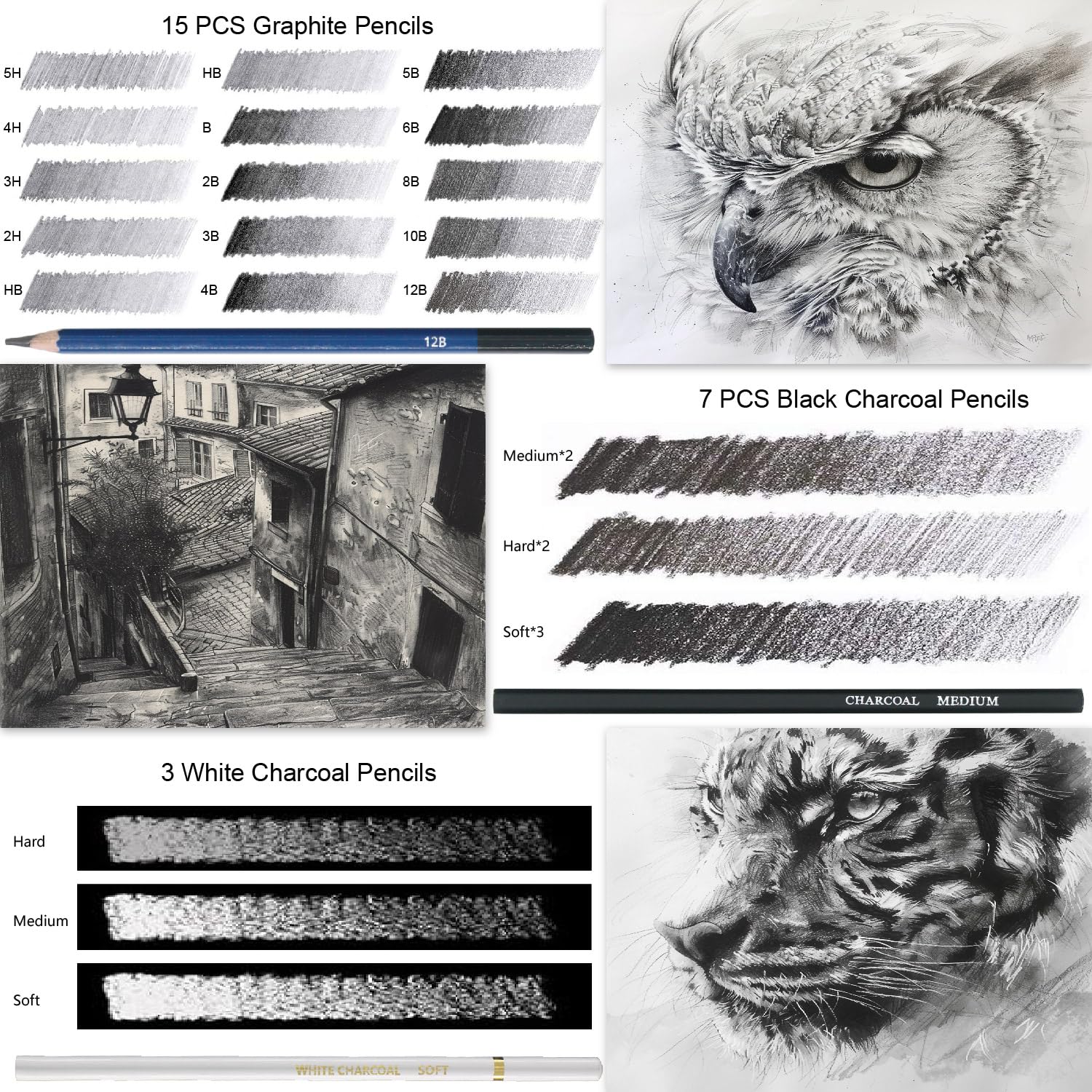 Professional 76-Piece Drawing Set - Sketching Kit with Pencils, Watercolor, Metallic, Colored & Charcoal | Includes 3 Sketch Books | Art Supplies for Adults, Kids & Teens | Perfect for Sketching, Shading & Mixed Media Art Projects