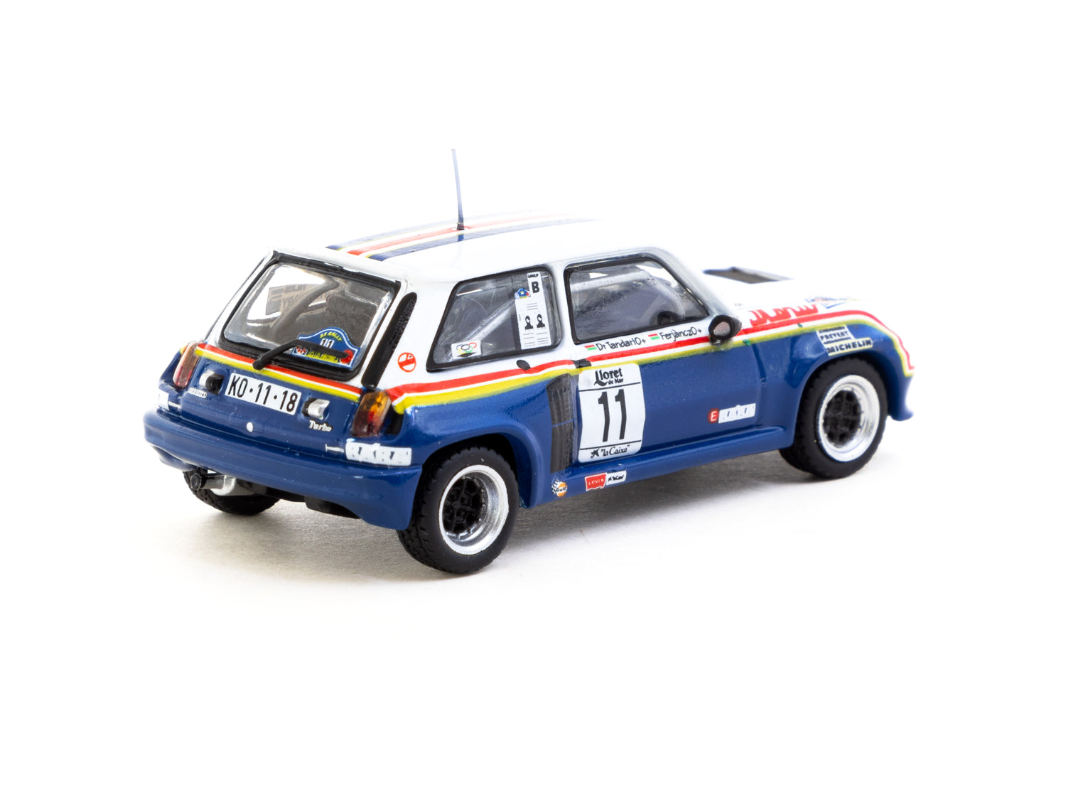 Tarmac Works 1/64 Scale Renault 5 Turbo Rally Car - Costa Brava 1985 #11 Diecast Model | Collectible Hobby64 Miniature for Racing Enthusiasts & Display Showcase