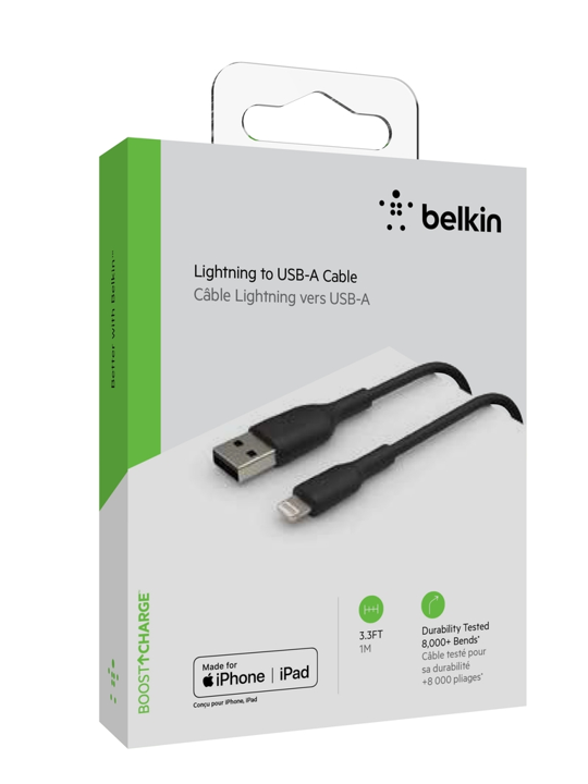 Belkin Mixit 1M USB A to Lightning Cable - High-Speed Charging & Data Sync for iPhone, iPad - Durable Black Cable for Home, Office & Travel