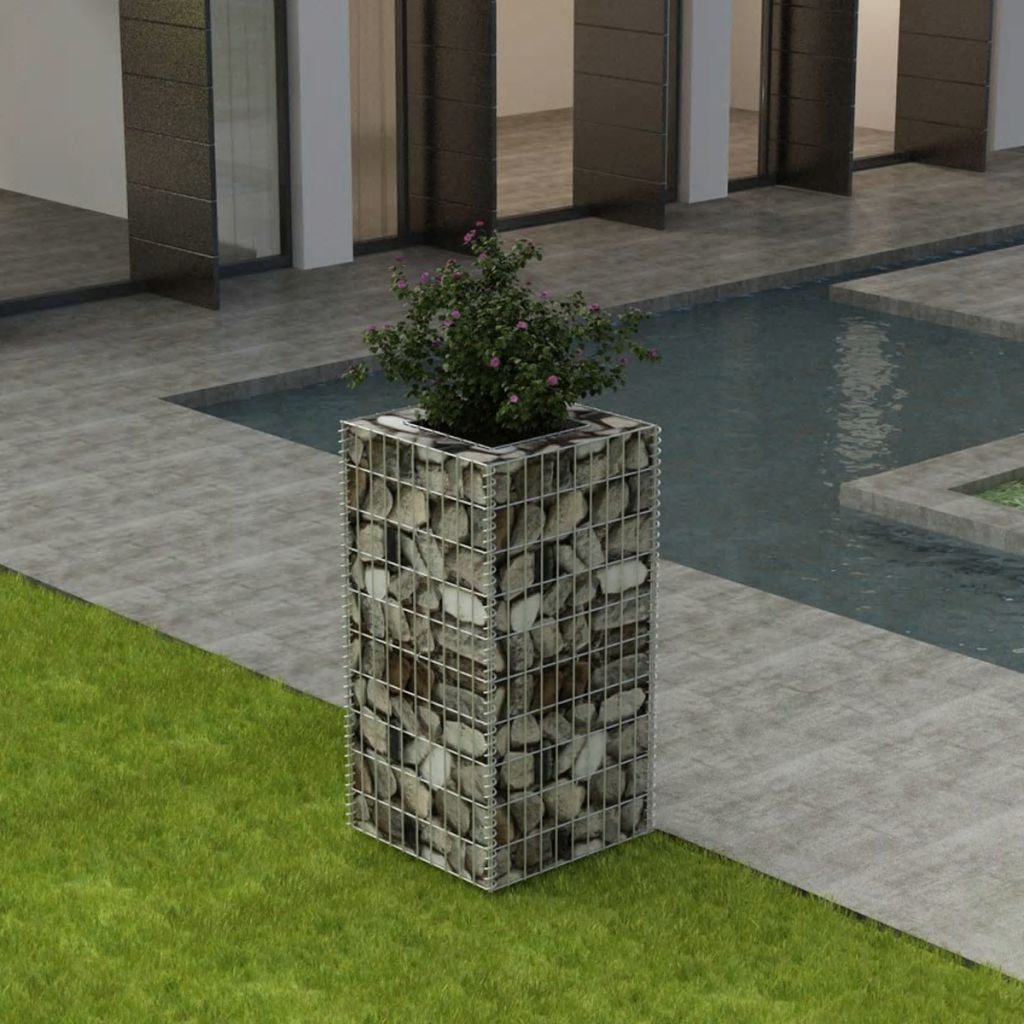 Tidyard Gabion Basket Steel Planter - 19.7x19.7x39.4 Inch Raised Garden Bed for Vegetables & Flowers (Silver) - Perfect for Outdoor Landscaping, Patio Decor & Backyard Gardening