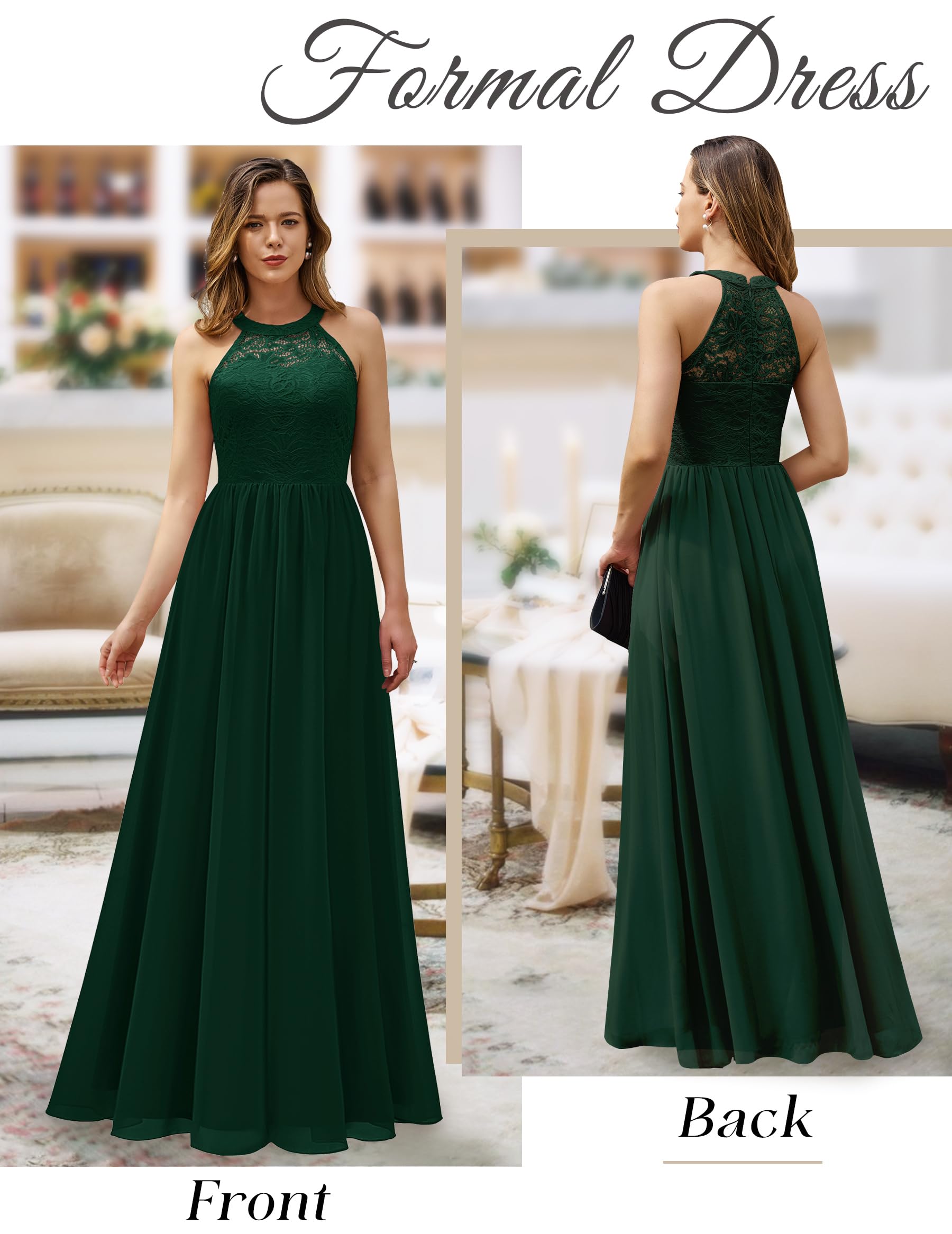 Wedtrend Women's Formal Prom Dress - Elegant Halter Neck Long Gown with Floral Lace for Bridesmaids, Evening Parties & Special Occasions