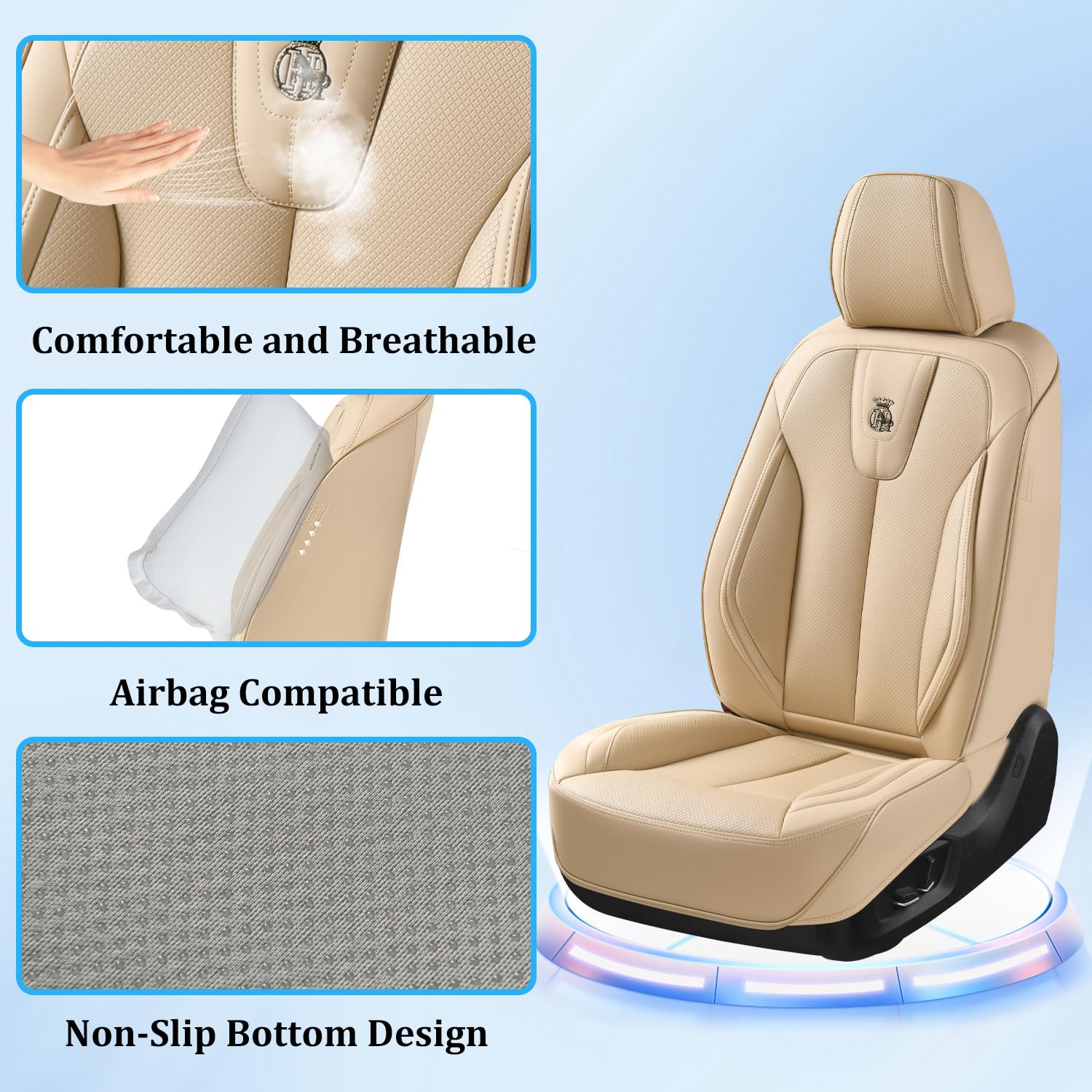 Premium Waterproof Leather Front Seat Covers (2-Piece Set) - Luxury Leatherette Car Seat Protectors for Sedan, SUV & Pickup Trucks - Beige Color - Perfect for Daily Commute, Road Trips & Pet Protection