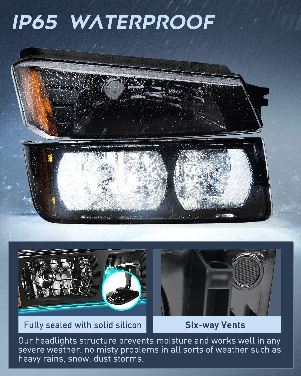2002-2006 Chevy Avalanche Headlight Assembly - Black Housing with Amber & Clear Reflector - Replacement for Chevy Silverado, Tahoe, Suburban - Perfect for Night Driving & Off-Road Adventures