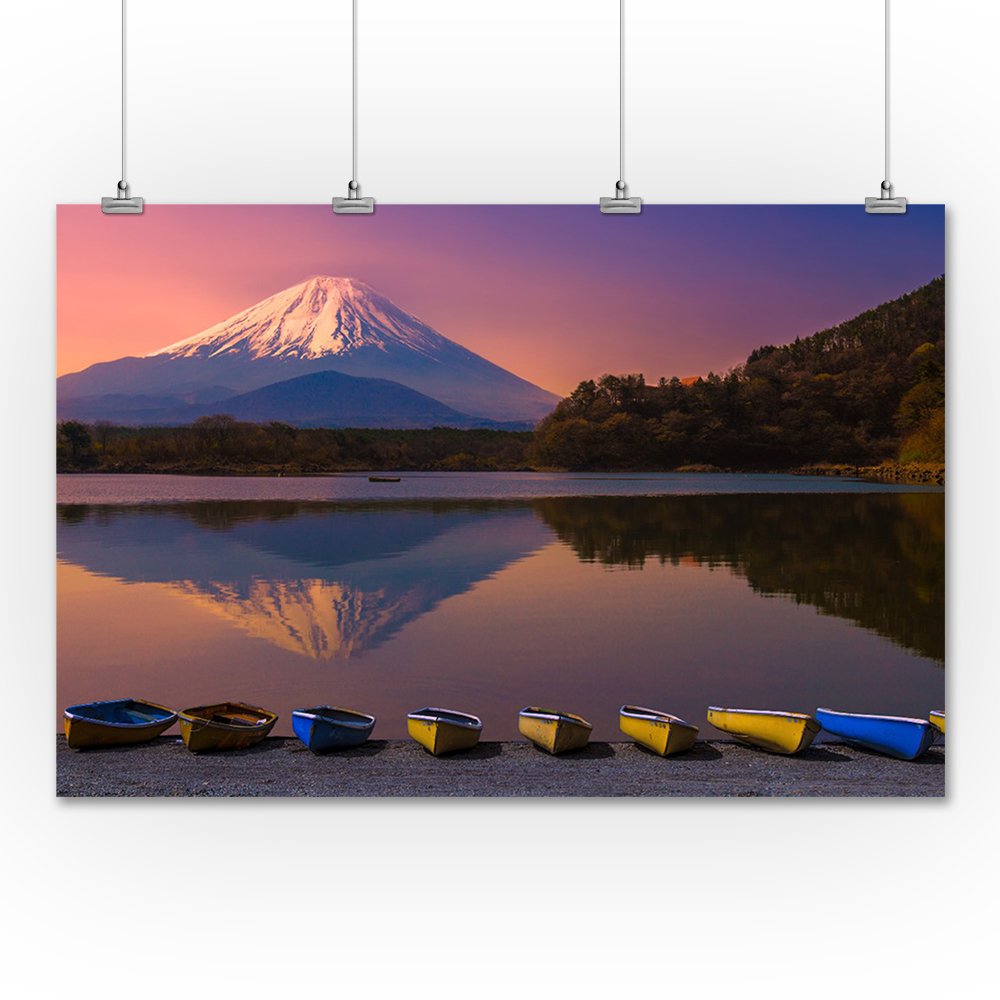 Fuji Reflection Japan Canoe Lake - 36x54 Giclee Art Print - Travel Poster Wall Decor for Living Room, Office & Bedroom