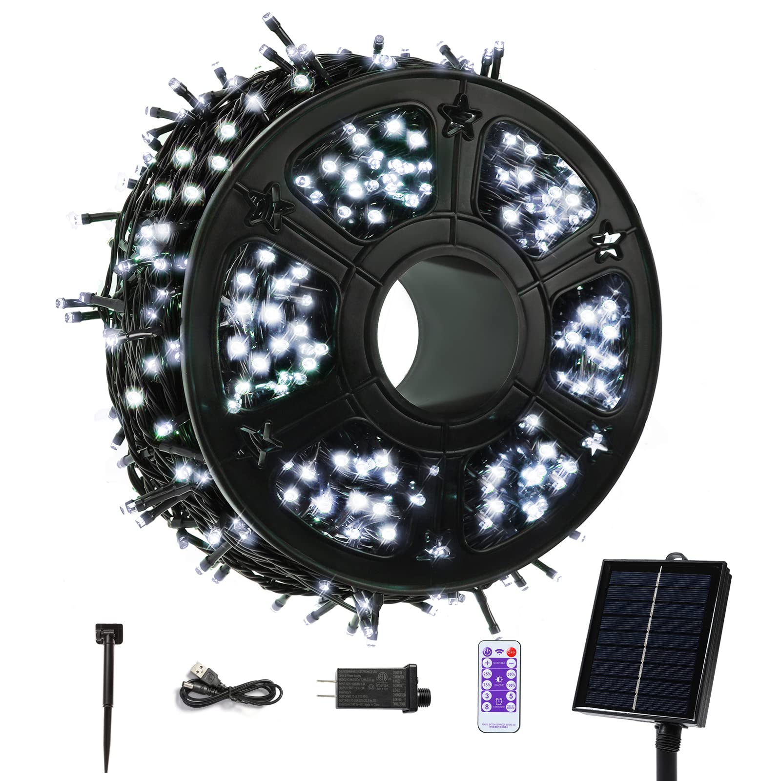 1000 LED Solar Christmas String Lights - 337 FT Super Long Outdoor & Indoor Holiday Lights with Remote, 8 Lighting Modes - Perfect for Garden, Patio, Christmas Tree, Party Decor (White) - Ideal for Holiday Decorations, Backyard Lighting, and Festive Celebrations