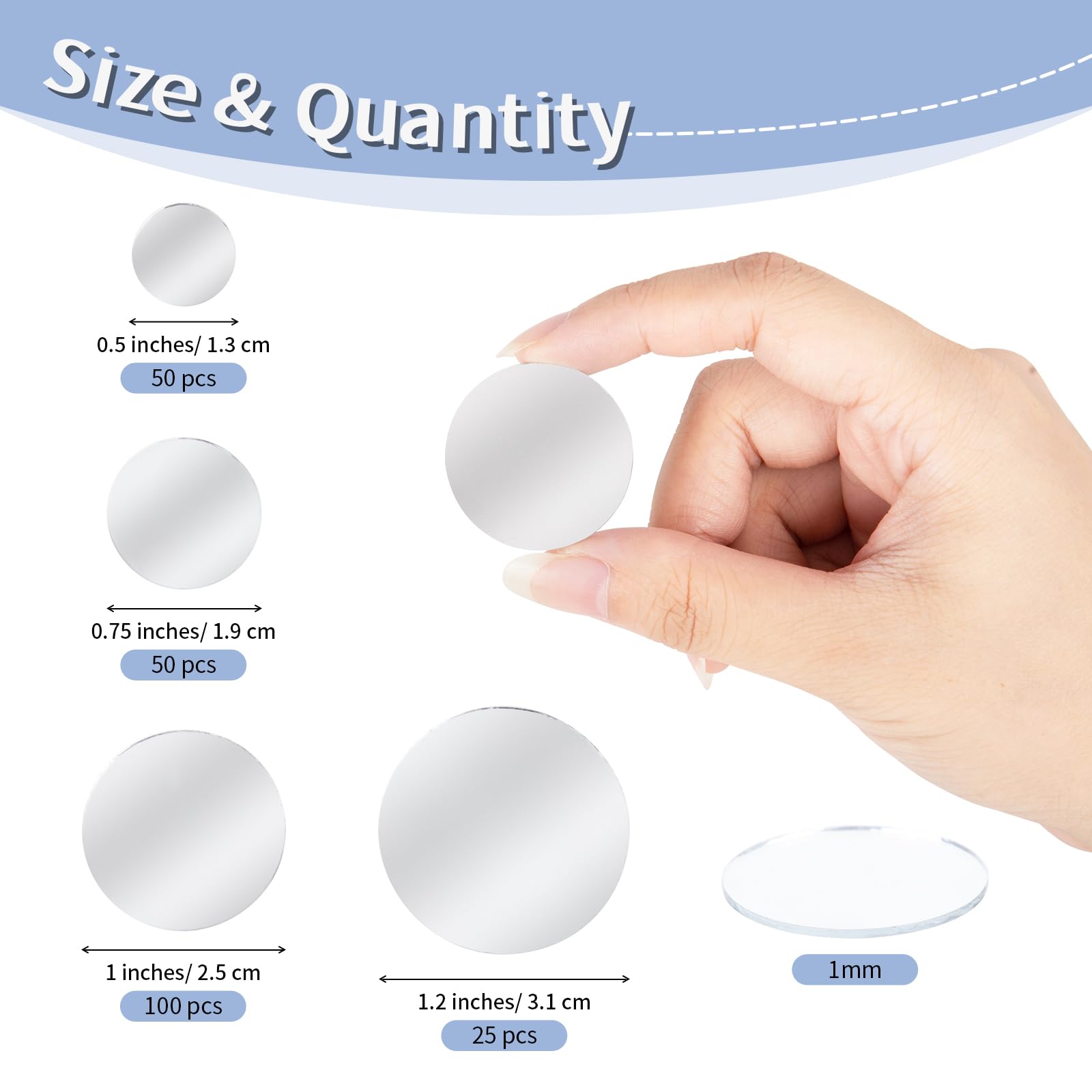 225-Piece Small Round Craft Mirror Set - Mini Mosaic Mirror Tiles for DIY Projects (0.5