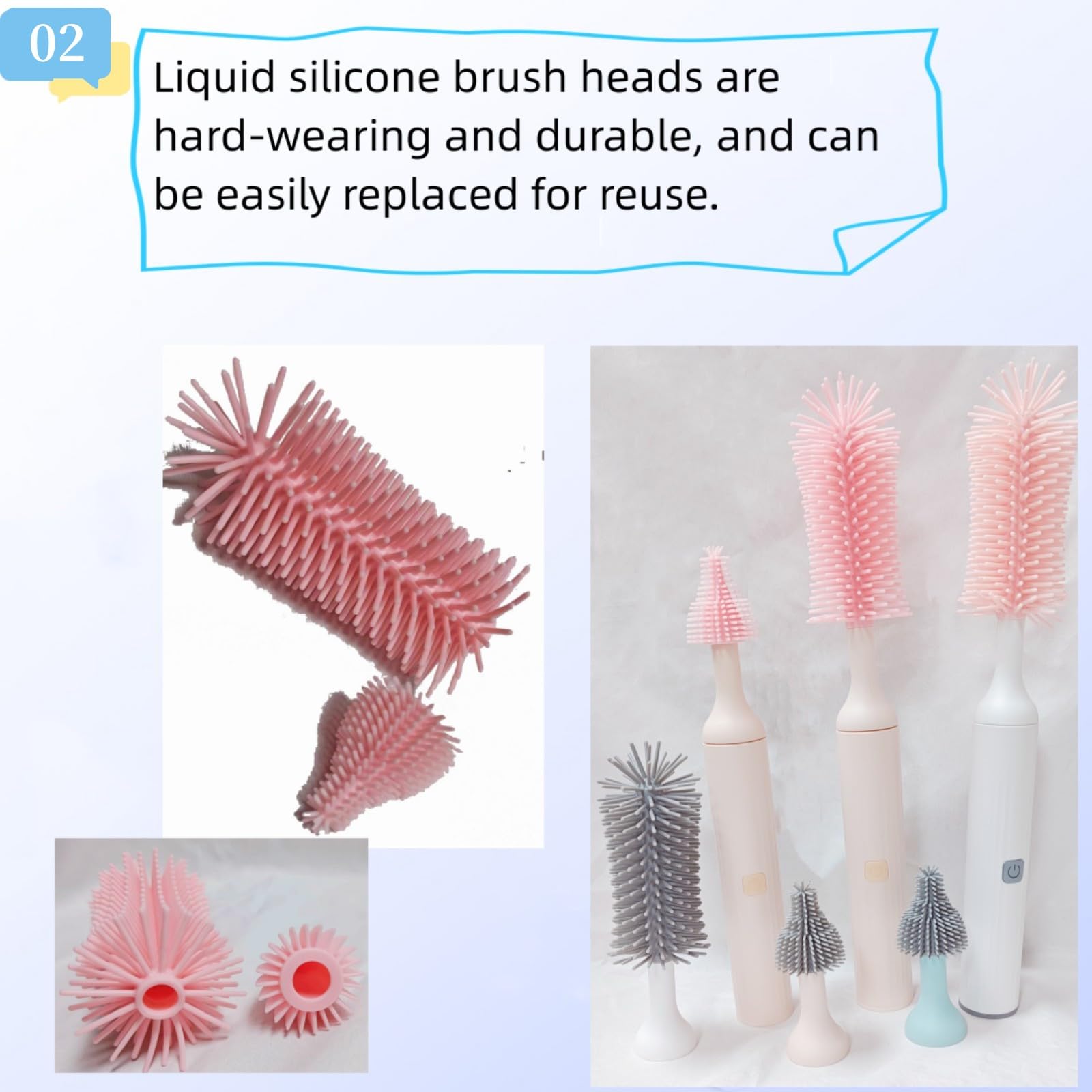 Electric Baby Bottle Brush Heads - 2 Pack with Nipple Cleaner | Compatible with Silicone Brushes | Perfect for Sterilizing & Cleaning Bottles