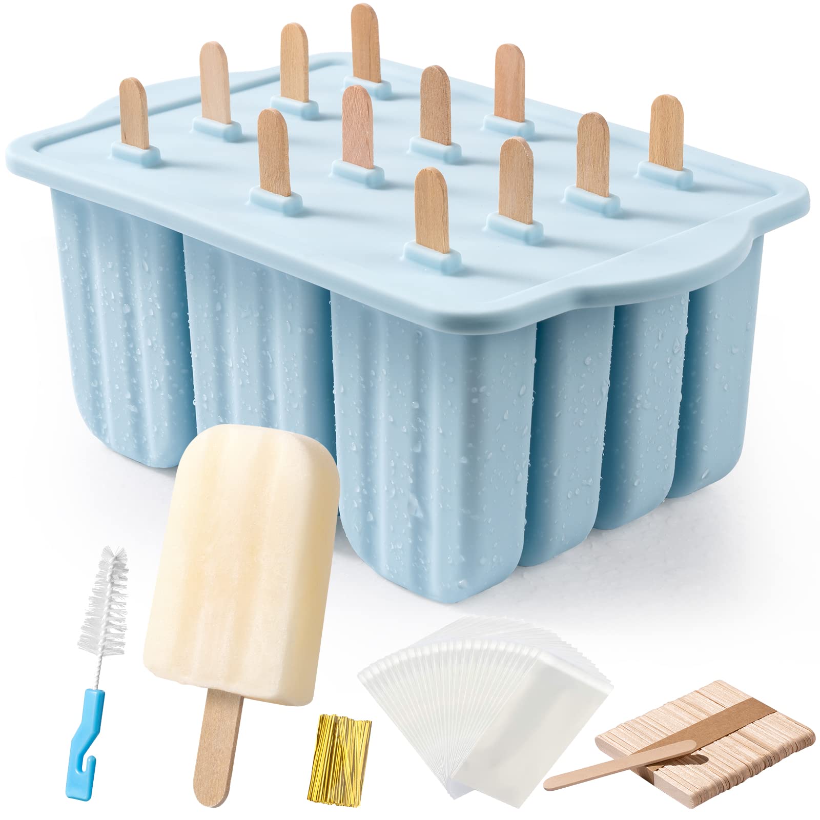 MEETRUE 12-Piece Silicone Popsicle Molds Set - BPA-Free, Easy-Release Ice Pop Maker for Homemade Frozen Treats with 50 Sticks & Cleaning Brush - Perfect for Summer Snacks, Kids Parties & Healthy Desserts