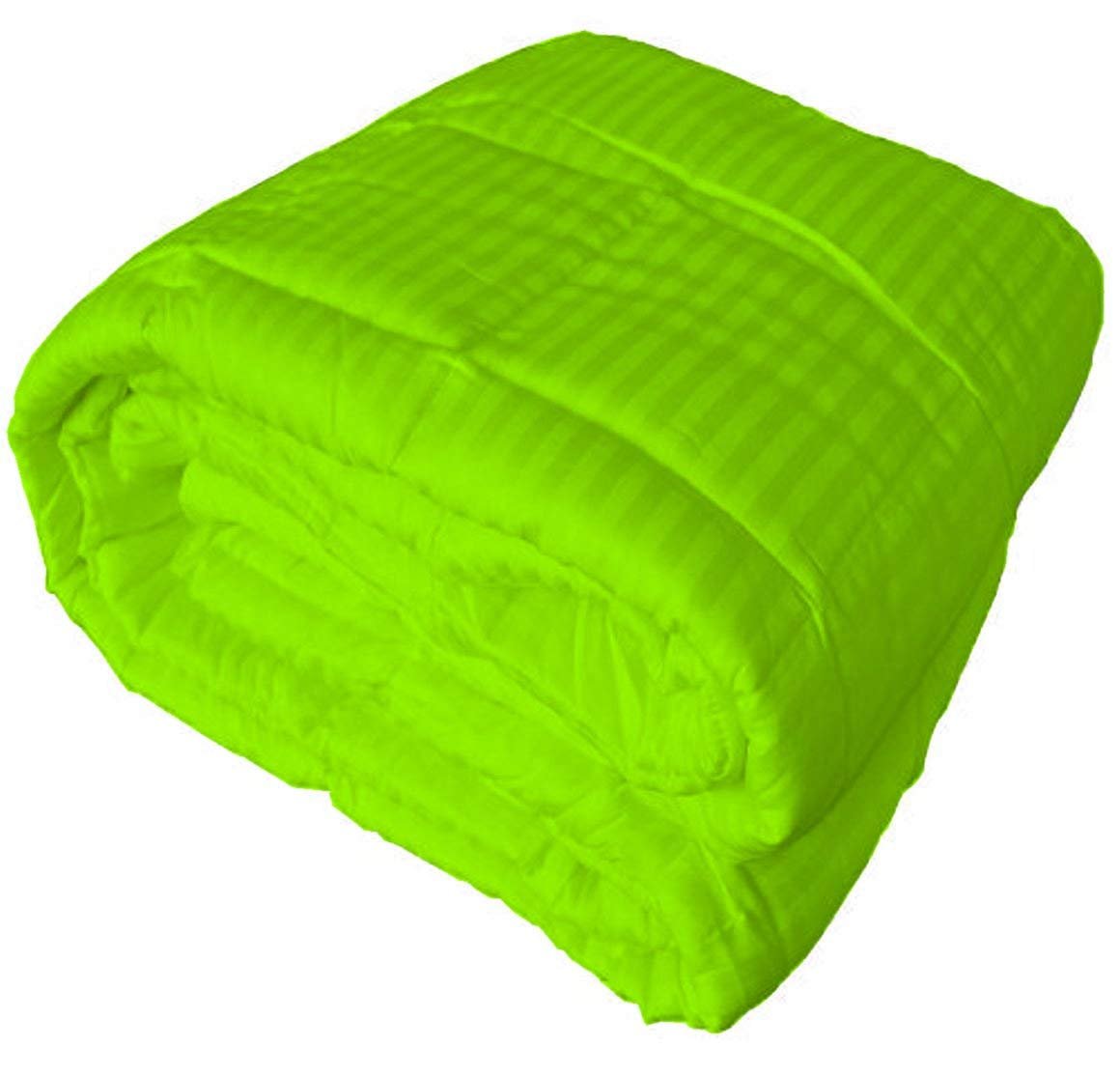 RBS Bedding 650 Thread Count 1-Piece Comforter - 100 GSM Microfiber Fill Box Stitched - Queen/Olympic Queen Size (86x86 inches) - Parrot Green Stripe - 100% Egyptian Cotton - Ultra Soft & Breathable for All-Season Comfort - Perfect for Master Bedroom, Guest Room & Hotel Use