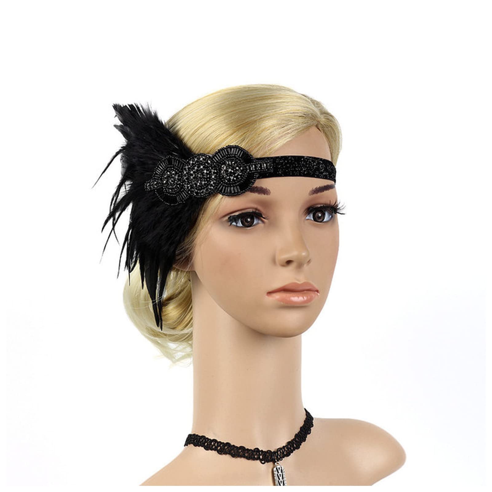 Zebiaotech 1920s Flapper Feather Headband for Women - Vintage Headdress Hair Accessory with Feather Garland - Perfect for Gatsby Parties, Costumes, and Themed Events (Size A)