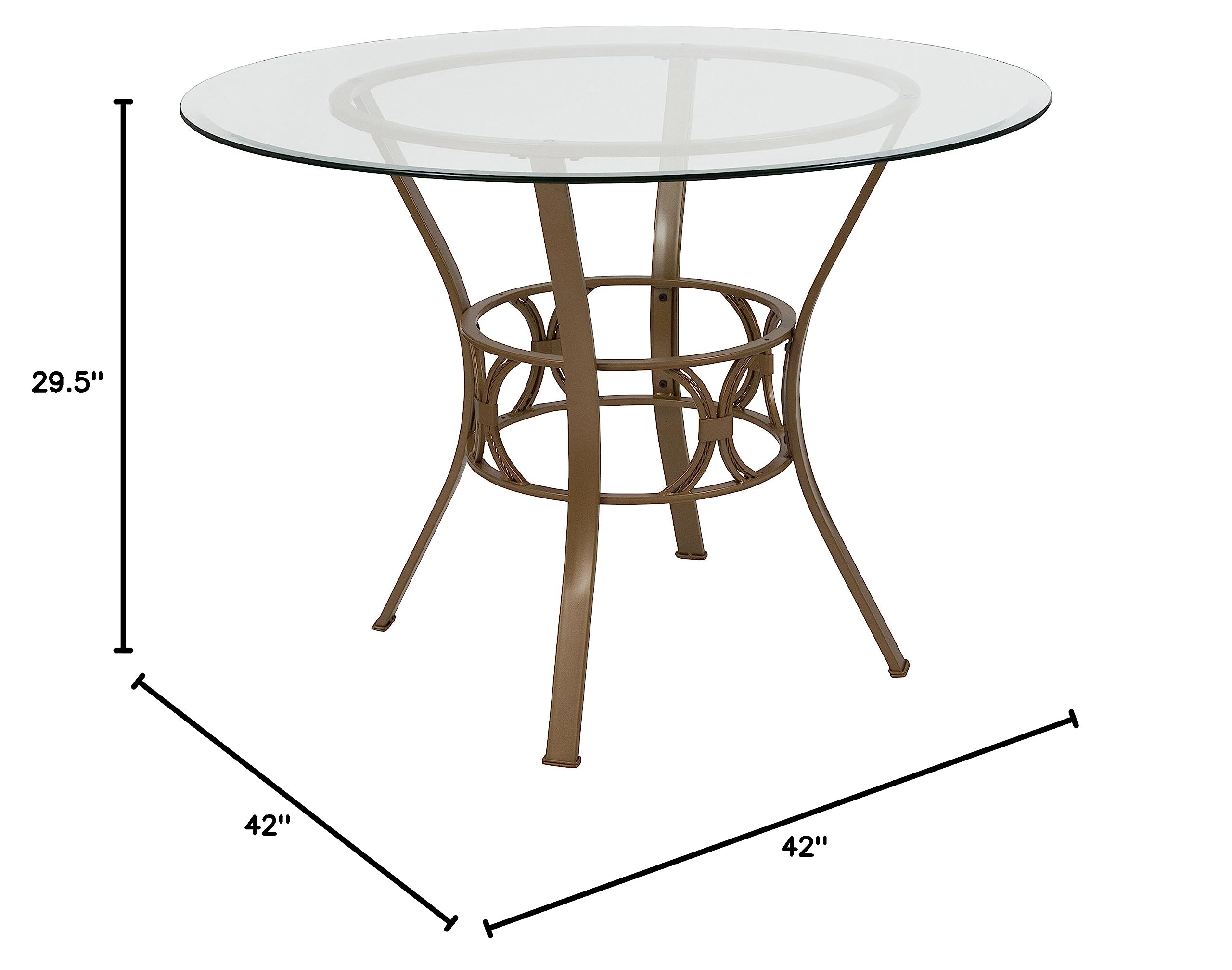 Flash Furniture Carlisle 42-inch Round Glass Dining Table with Metal Frame - Clear/Matte Gold Finish | Modern Kitchen & Dining Room Decor | Perfect for Small Spaces & Breakfast Nooks