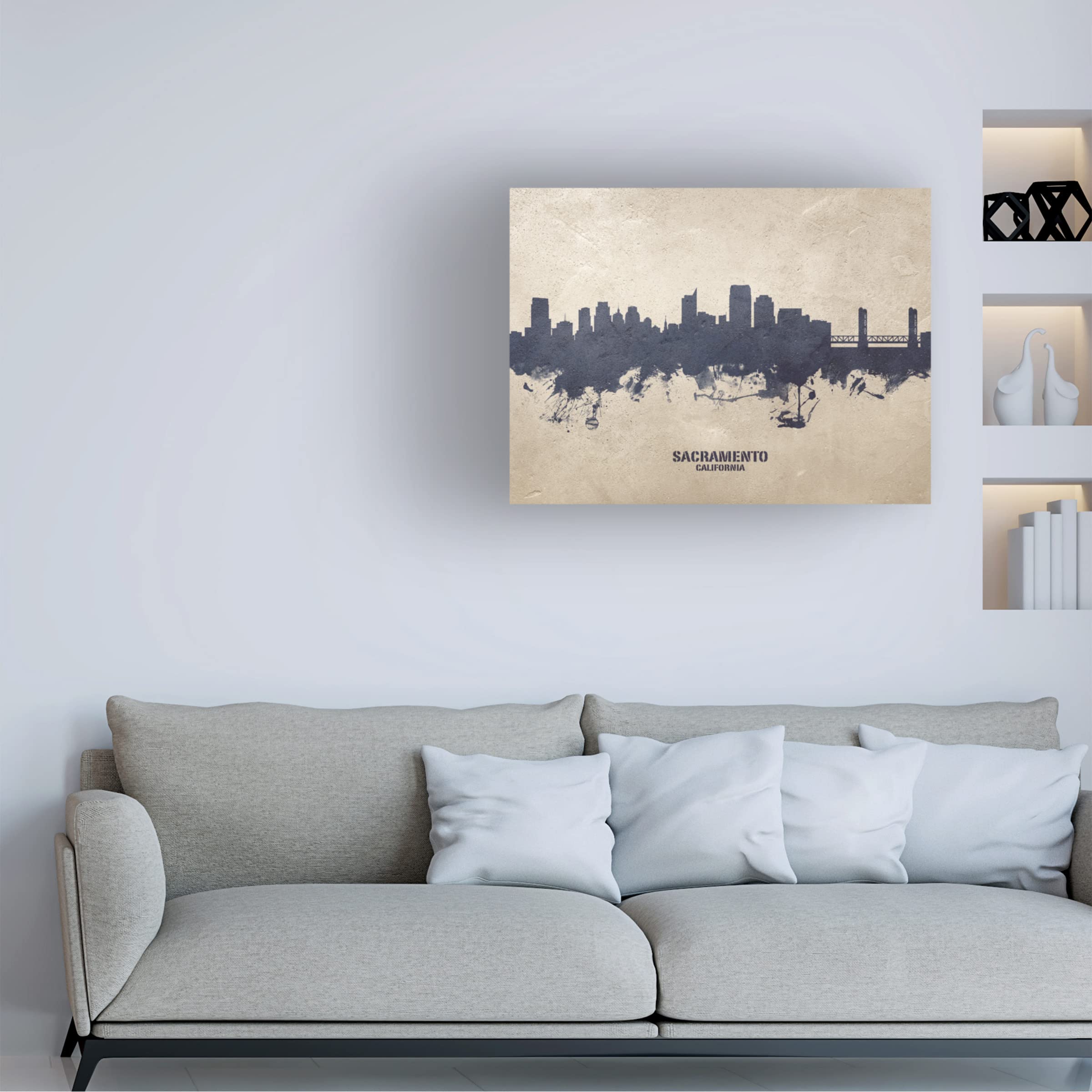 Michael Tompsett Sacramento California Skyline Canvas Art Print - Modern Cityscape Wall Decor for Living Room, Office & Bedroom