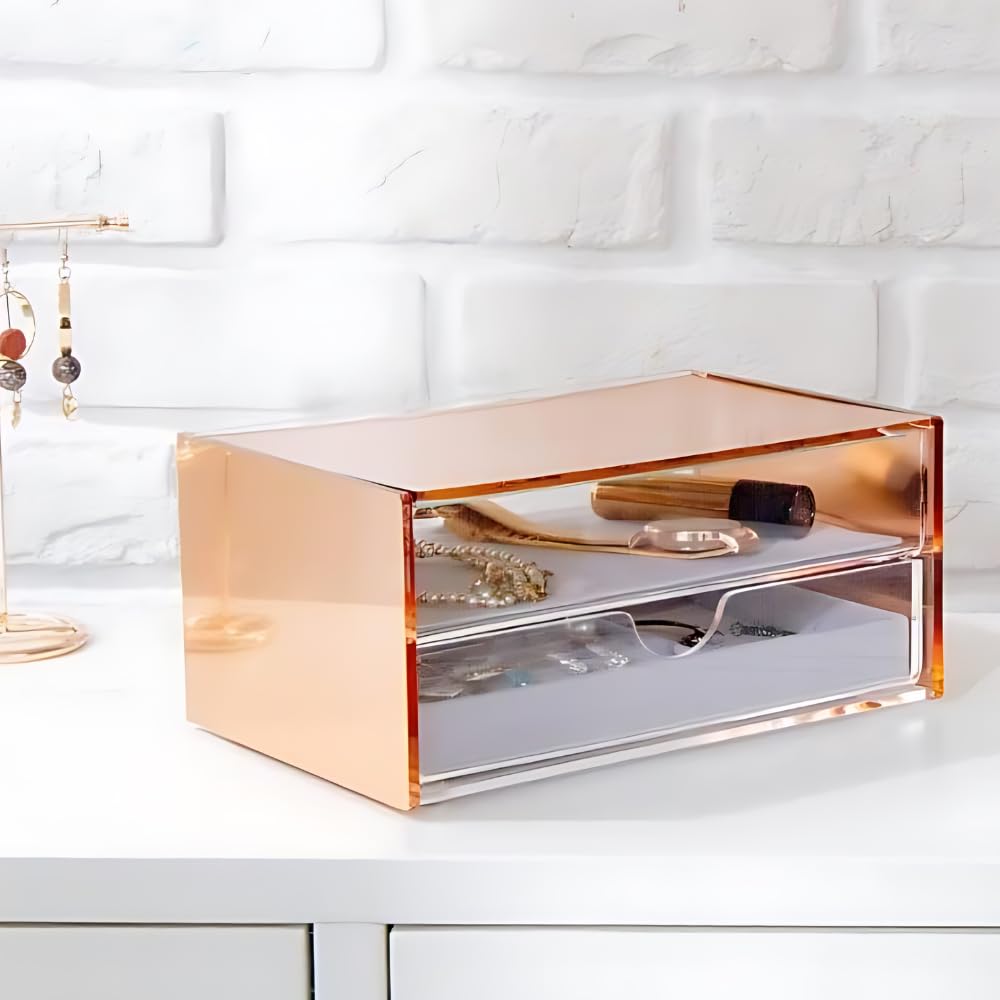 Clear Acrylic Jewelry Box Organizer with Mirror - Rose Gold Jewelry Holder & Storage Case for Necklaces, Rings, Earrings | Perfect for Travel, Vanity Display & Gift Giving