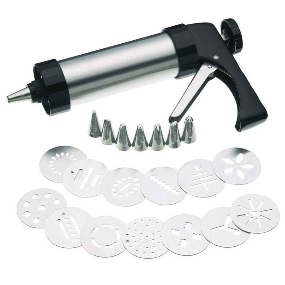 Premium Stainless Steel Cookie Press Gun Set with 8 Icing Nozzles & 13 Molds - Professional Biscuit & Cake Decorating Kit for Baking, Parties & Holiday Treats