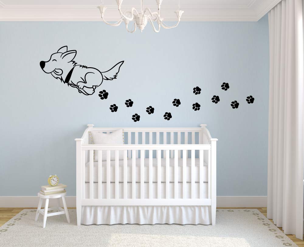 Adorable Paw Print Dog Wall Stickers - Fun Vinyl Decal for Kids Room, Nursery, Bedroom Decor (27x30 inch) - Perfect for Animal Lovers, Kindergarten & Home Decoration