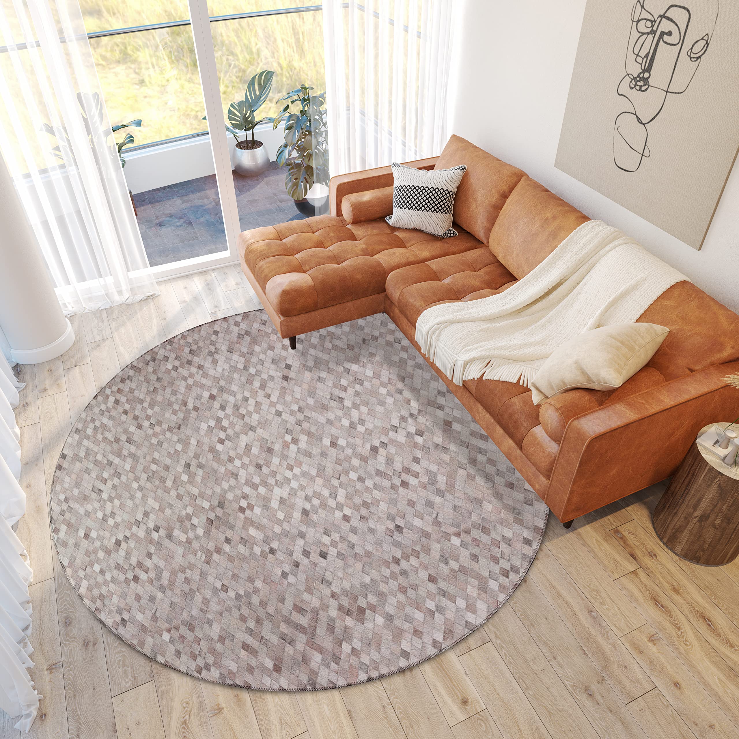 Addison Rugs Laredo ALR36 Gray 8' x 8' Indoor Outdoor Round Area Rug - Machine Washable, Non-Shedding, Easy Clean - Perfect for Bedroom, Living Room, Dining Room, Kitchen, Entryway & Patio Decor