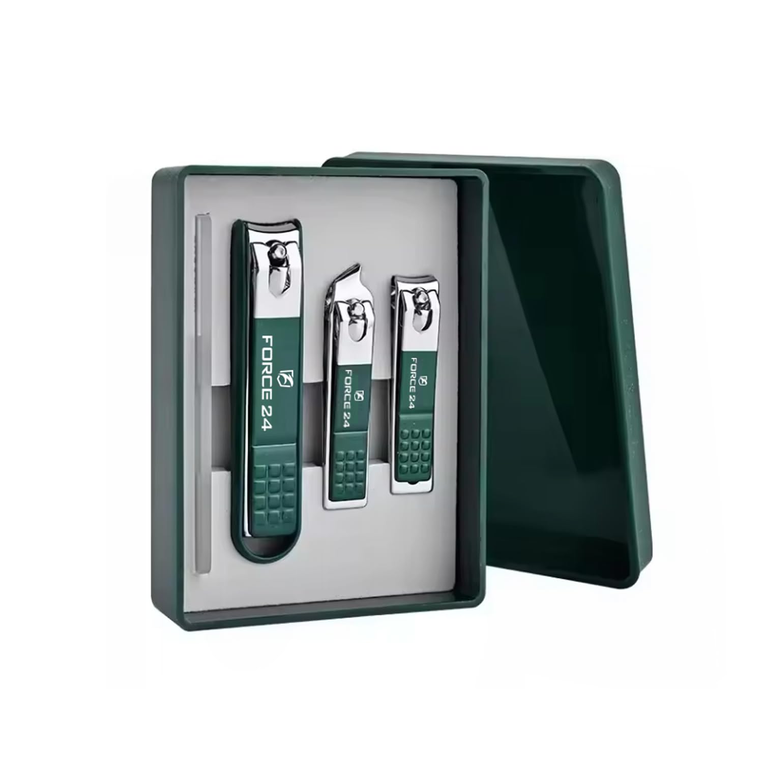 **Force24 Ultra Sharp Nail Clipper Set - 4-Piece Professional Fingernail & Toenail Clippers with Glass File for Men & Women - Perfect for Thick Nails & Travel (Green Set with Box)**    *Ideal for home grooming, travel, salon use, and thick nail care.*
