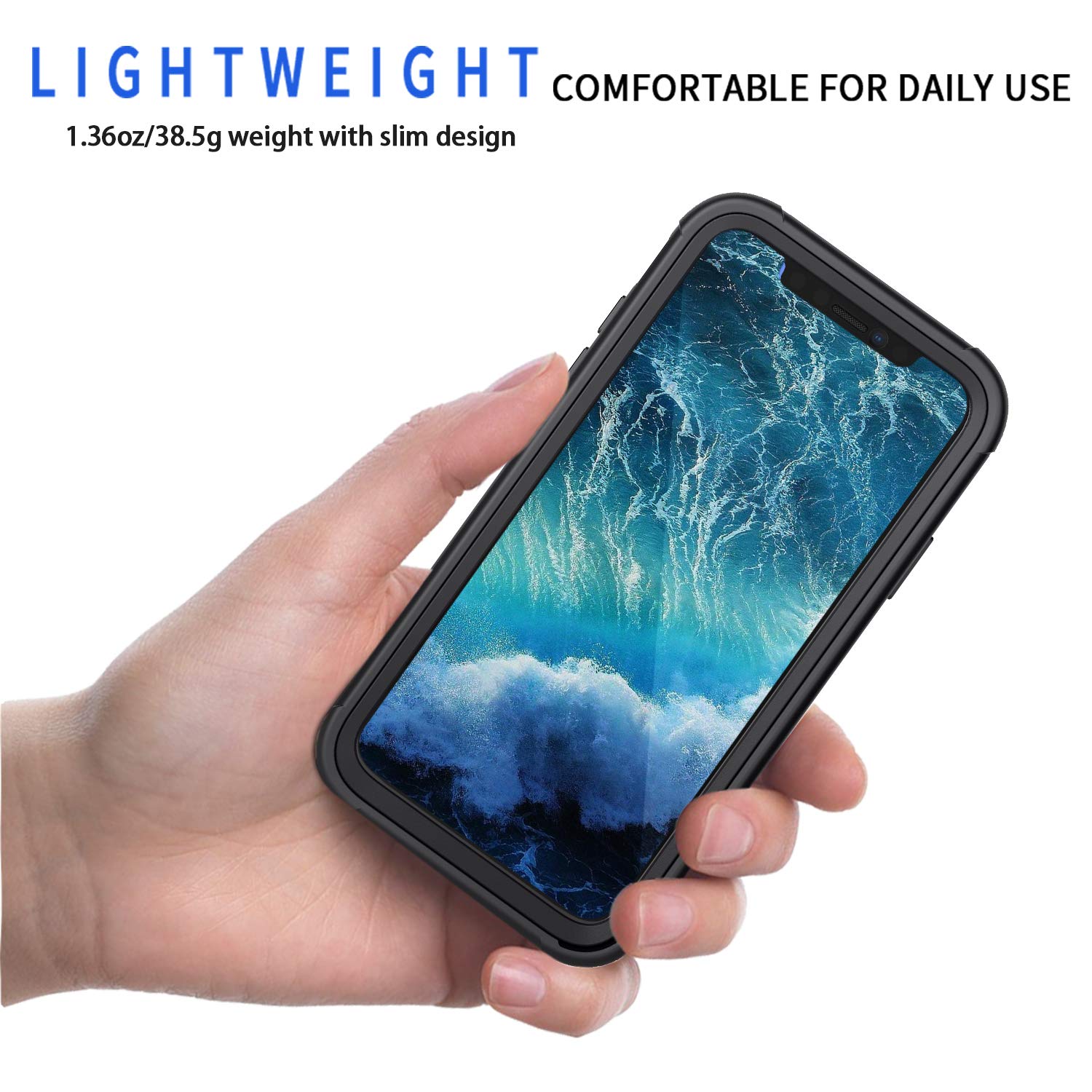 Seacosmo Shockproof iPhone 11 Pro Max Case with Built-in Screen Protector | Slim Fit Full Body Protective Cover | Black/Clear | Perfect for Outdoor Activities & Daily Protection