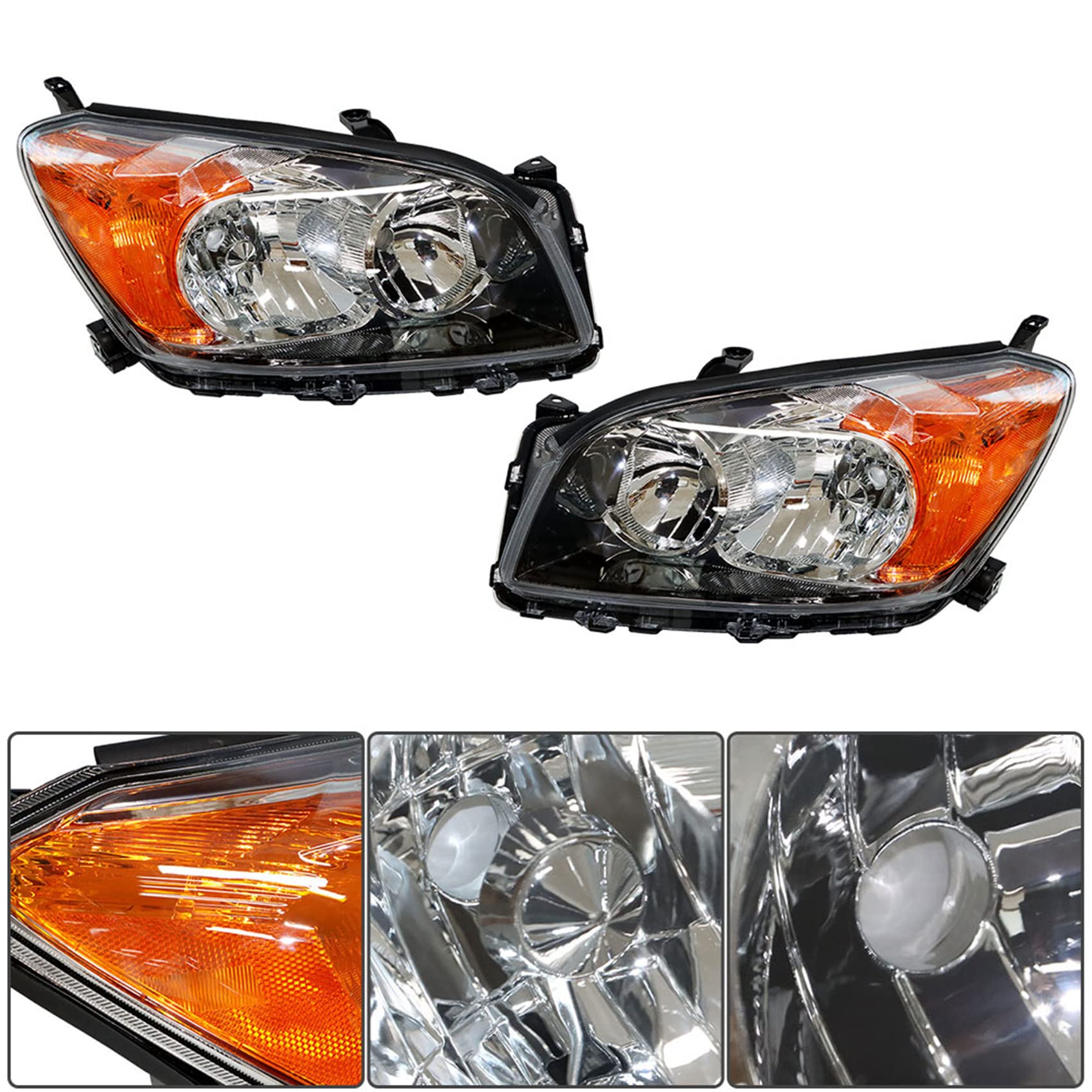 Toyota RAV4 2009-2012 Headlight Assembly Replacement - Black Projector Headlights Set for Driver & Passenger Side | Durable Aftermarket Headlights for Night Driving & Off-Road Adventures