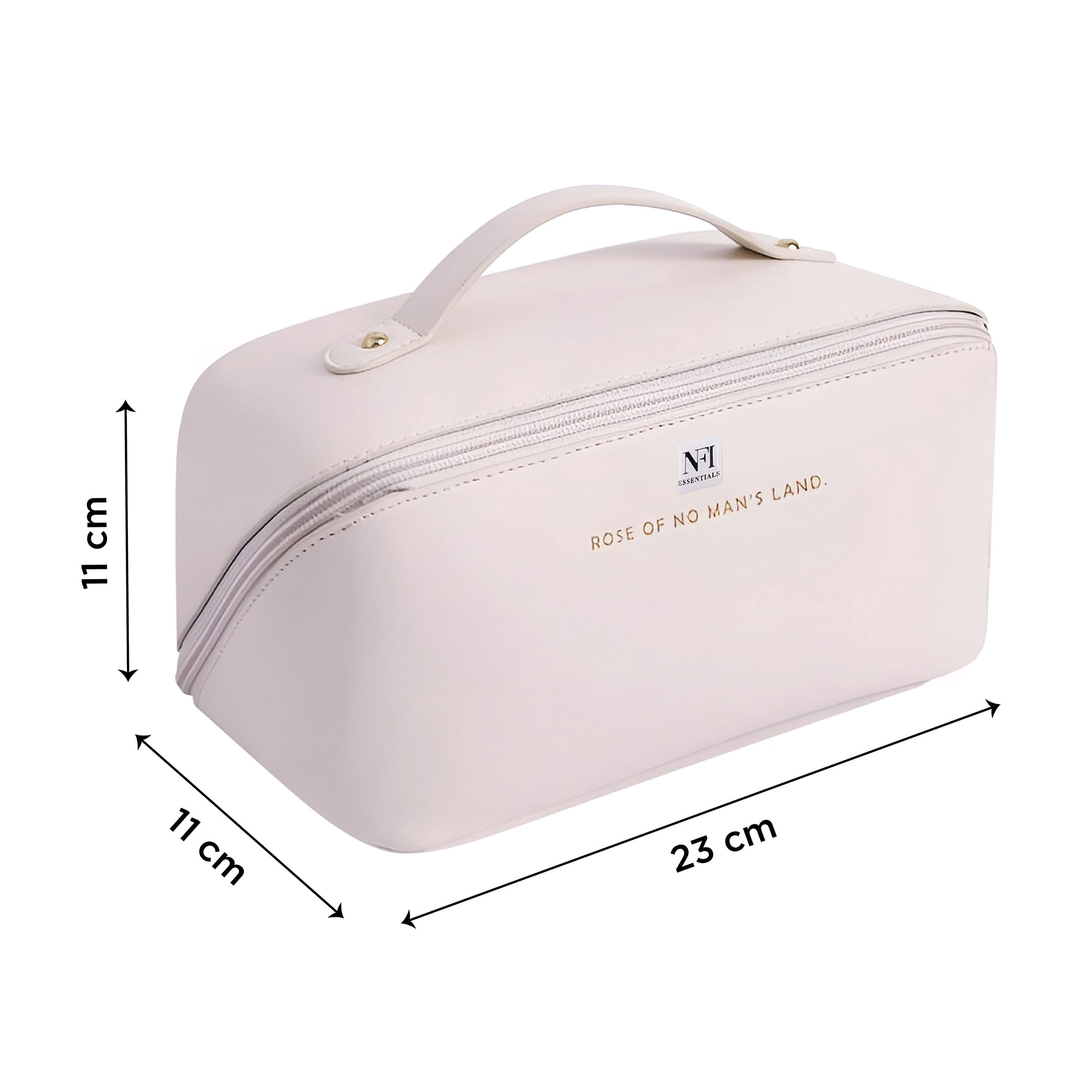NFI Essentials Women's Leather Cosmetic Travel Organizer Bag - Portable Makeup Pouch & Toiletry Bag with Wide Opening, Handle & Divider - Perfect for Air Travel, Gym & Weekend Getaways