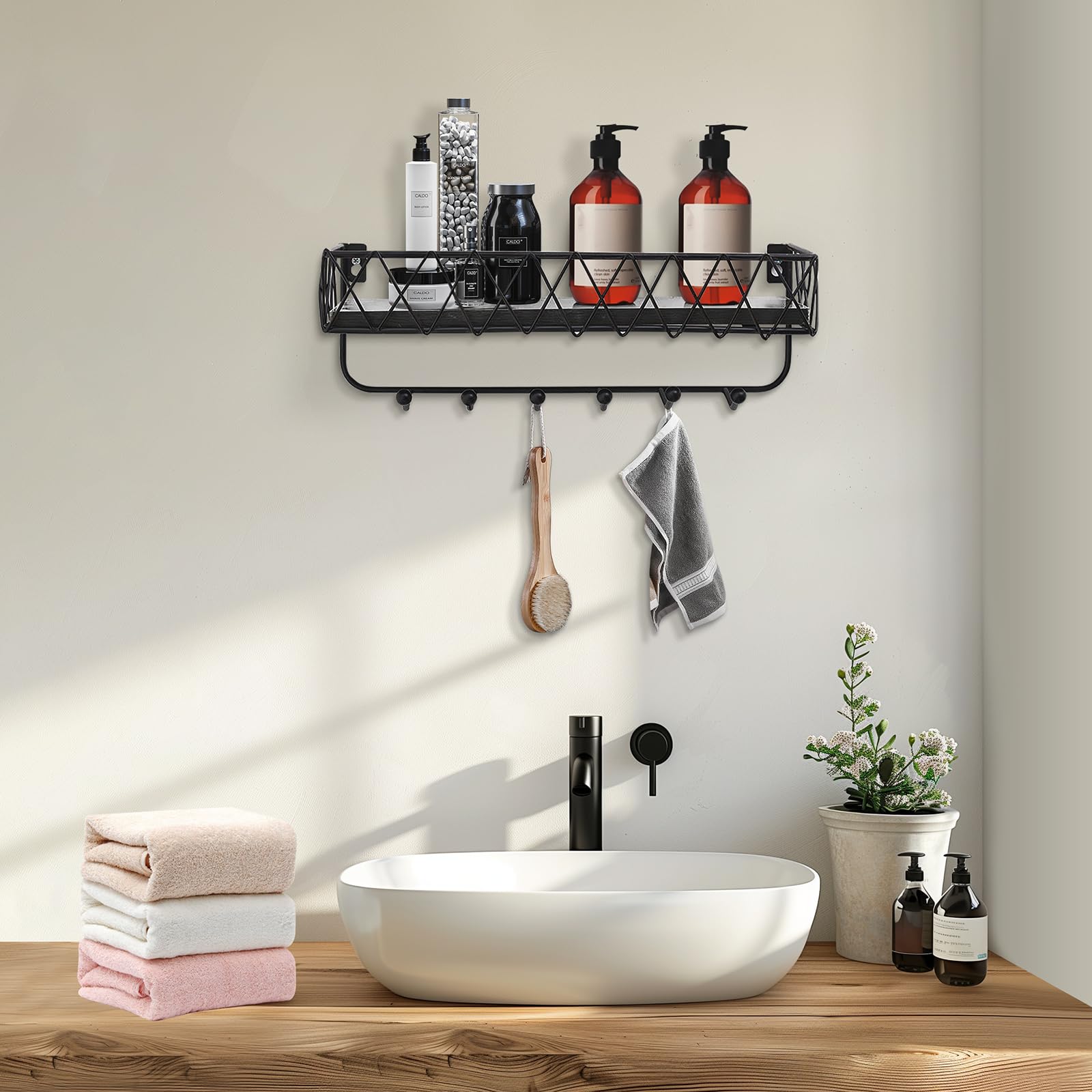 Molaxhome Wall Mounted Storage Shelves - Easy to Install Wooden Floating Shelves for Home Decor (Black, 4.7