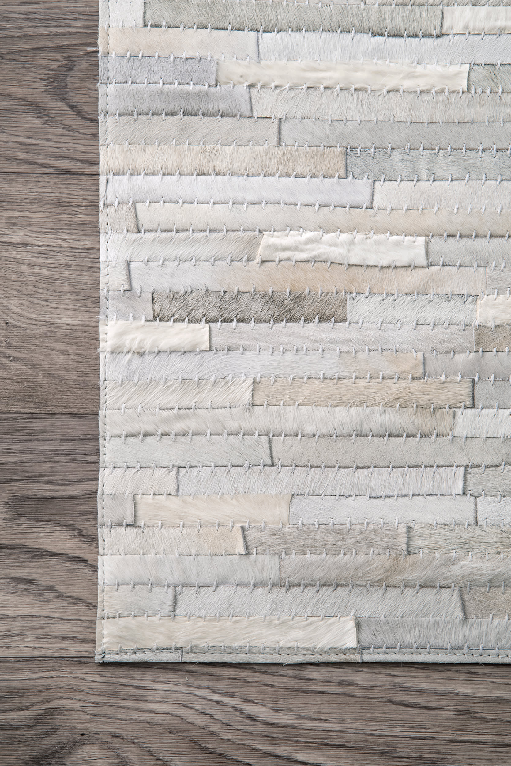 Premium Cow Hide Patchwork II Rug in Beige - Handmade Natural Leather Area Rug for Living Room, Bedroom, or Office Decor