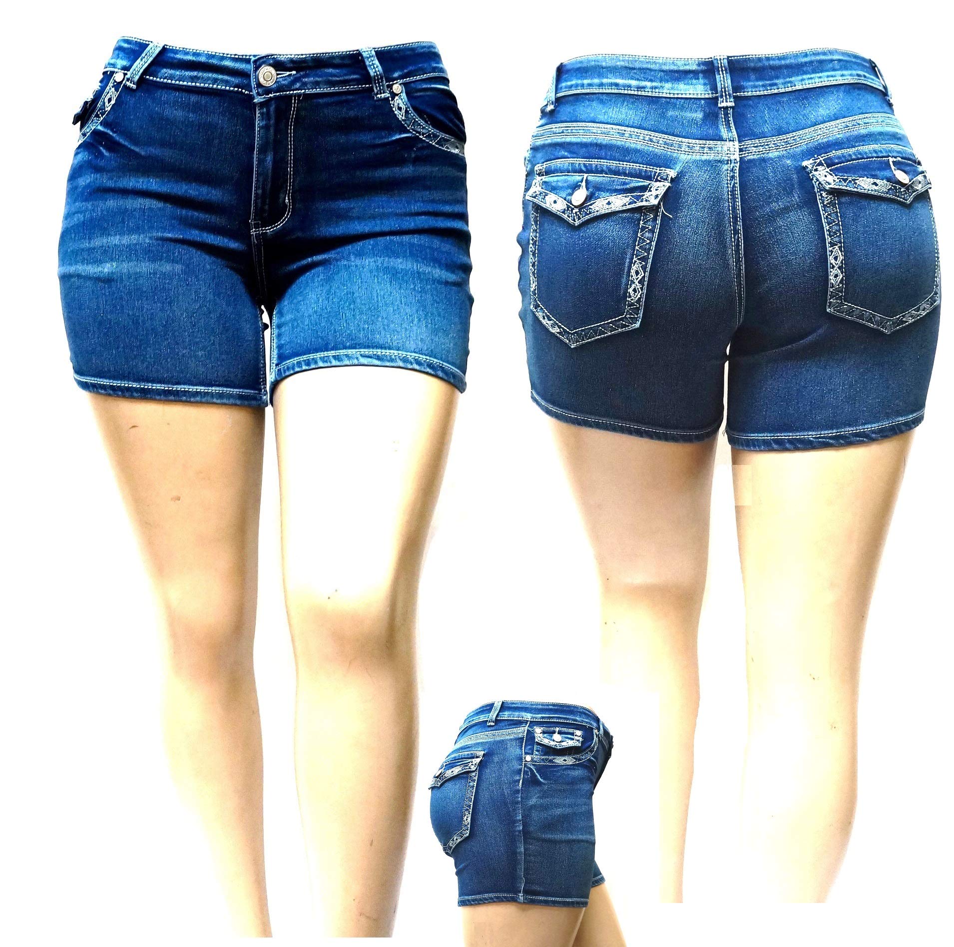 Jack David Women's Premium Plus Size Blue Black Denim Jeans Shorts - Stretchy High Waist Denim Shorts for Women | Casual Summer Outfits & Beach Wear