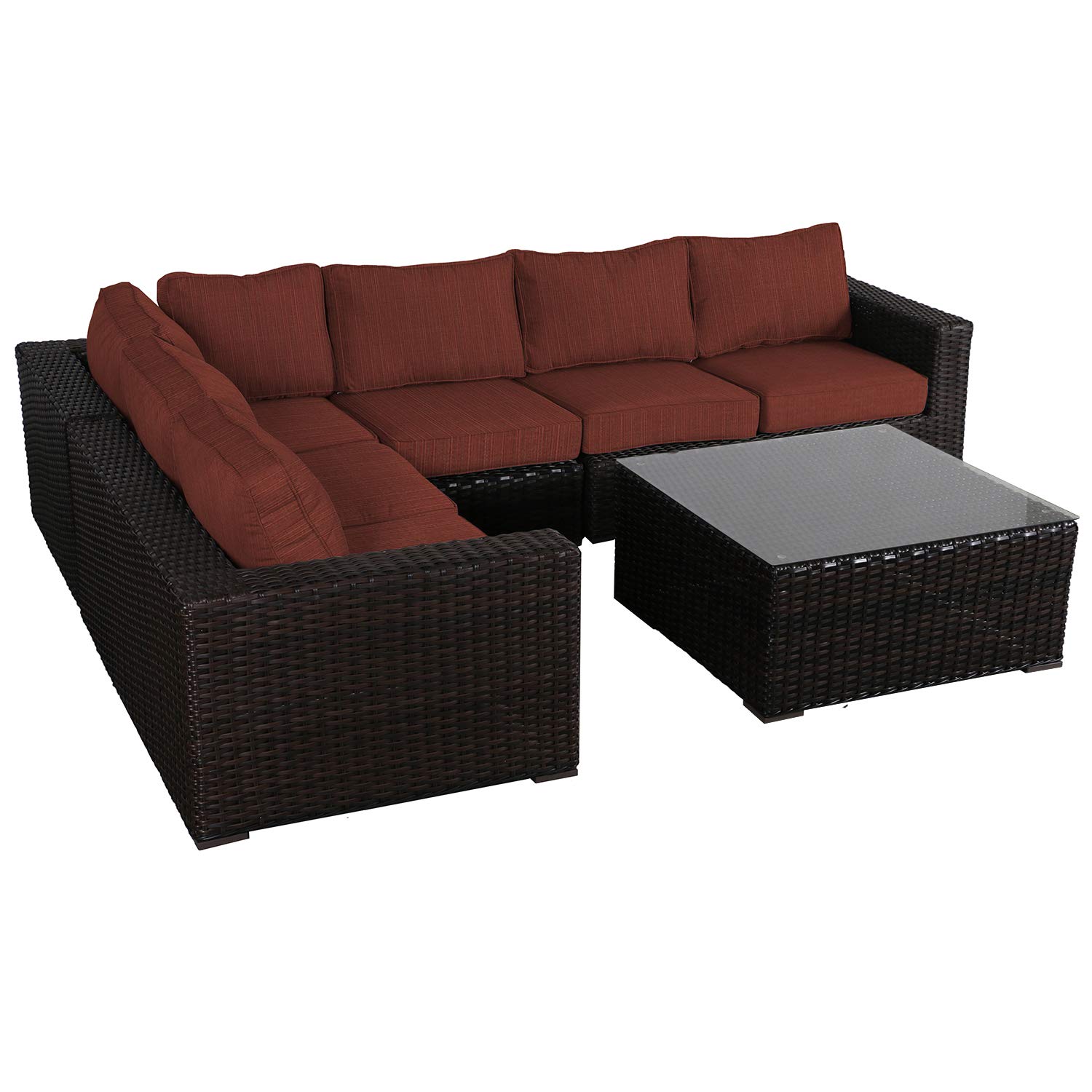 Premium Santa Monica Outdoor Patio Furniture Set - 7-Piece Wicker Rattan Sectional Sofa with Glass Coffee Table & Sunbrella Cushions | Waterproof & UV Resistant | Perfect for Backyard, Poolside & Garden Relaxation