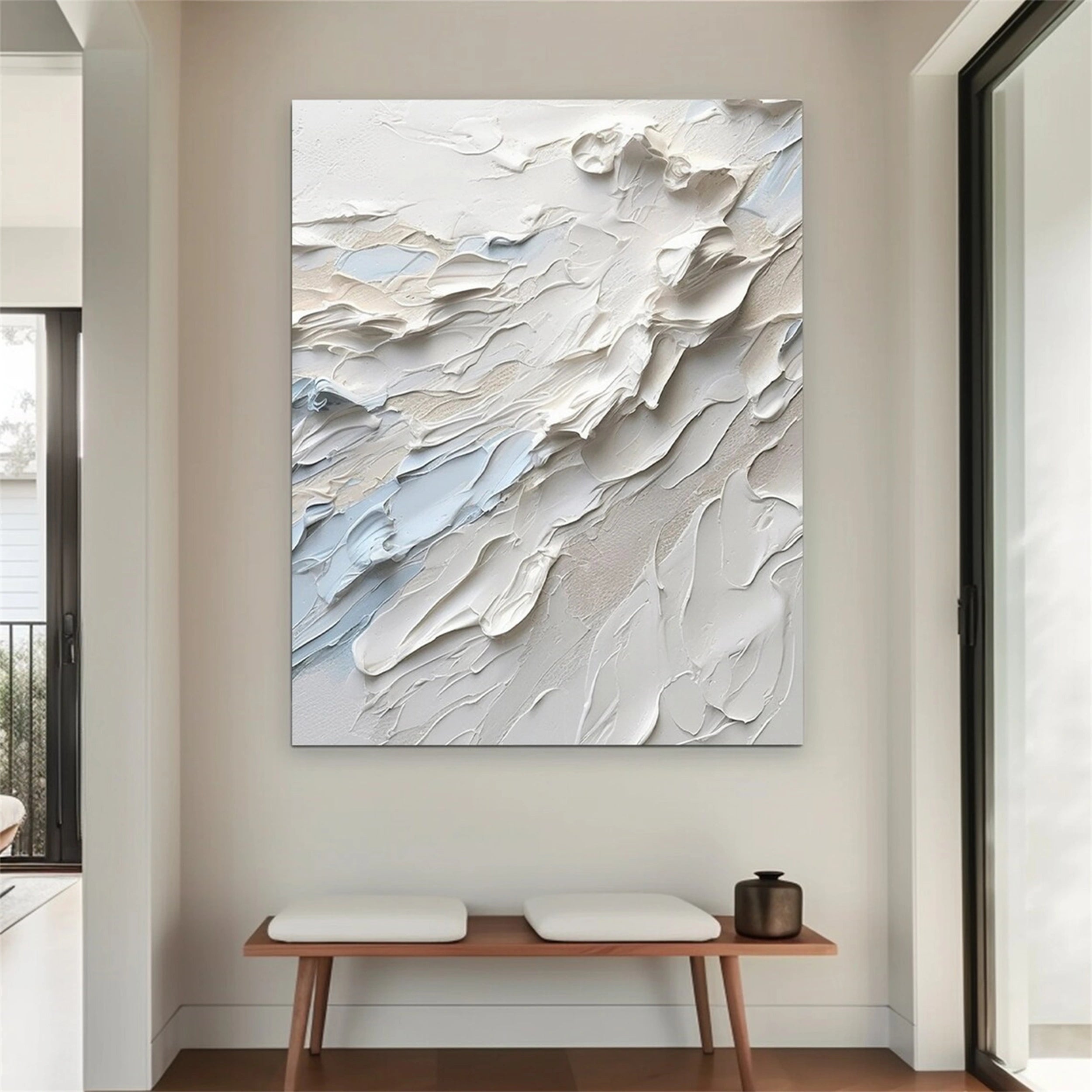 White Minimalist Textured Painting Canvas - Premium Abstract Wall Art for Modern Home Decor | Perfect for Living Room, Bedroom & Office