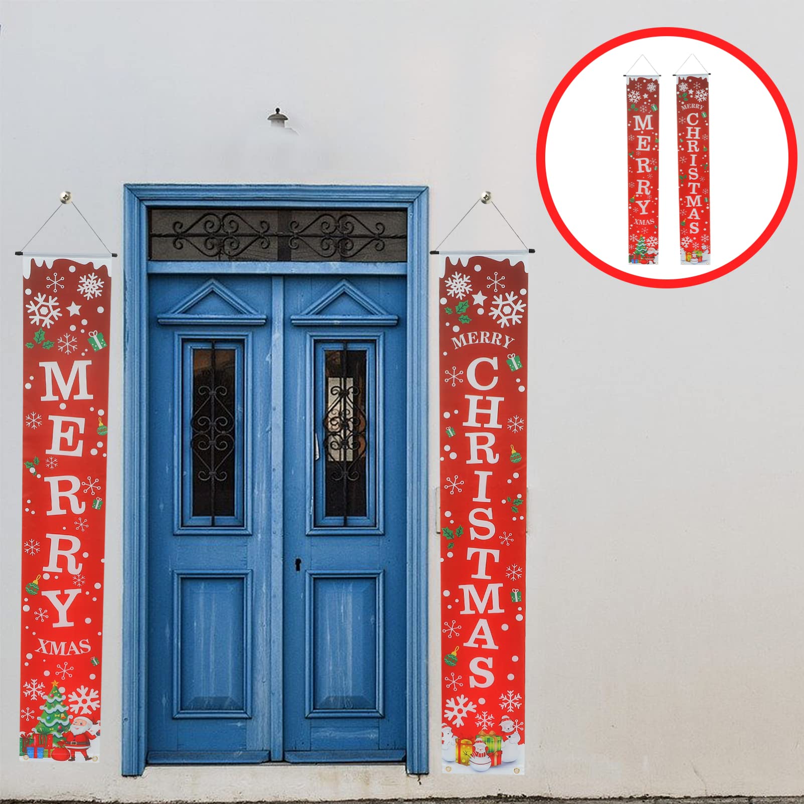 1 Pair Merry Christmas Banner Decor & Happy New Year Plaid Porch Sign - Holiday Door & Fireplace Decoration for Christmas Party & Home Decor