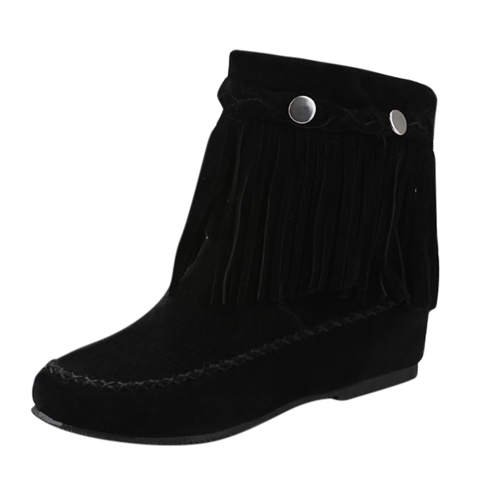 Women's Suede Animal Print Boots with Tassel - Flat Slip-On Fashion Boots for Women - Retro Wide Width Booties - Perfect for Casual Outings, Office Wear & Fall Fashion