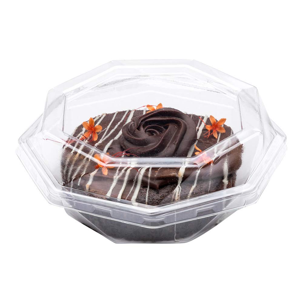 Restaurantware Thermo Tek 5.3 x 2.1 Inch Clear Octagon Plastic Dessert Containers with Lids - 100 Pack Disposable Cake, Pie, Pastry, Salad & Sandwich Containers for Bakeries, Cafes & Catering Events