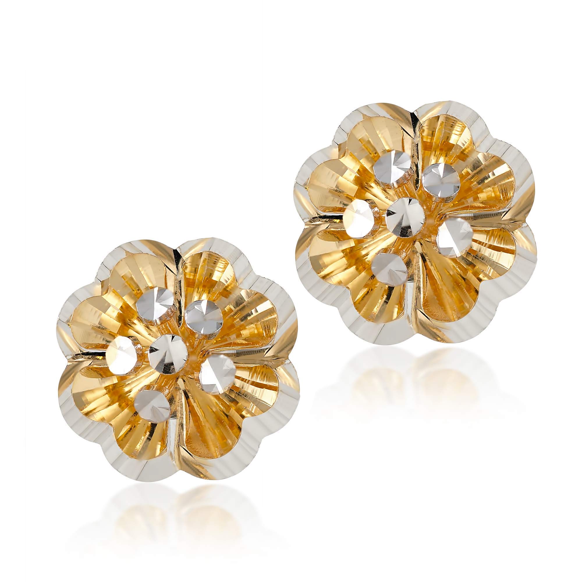 14K Two-Tone Gold Flower Stud Earrings for Women - Elegant Fine Jewelry Gift for Her - Perfect for Weddings, Parties & Everyday Wear
