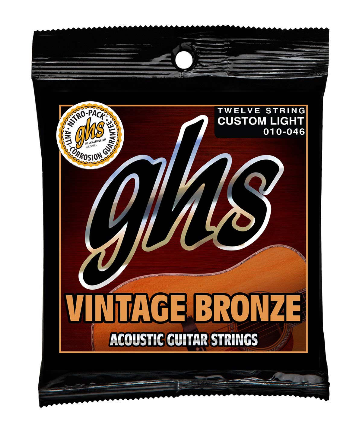 GHS Strings VN-12CL VINTAGE BRONZE Acoustic Guitar Strings 12-Pack, Custom Light Gauge (10-46) for Folk, Blues & Fingerstyle Playing
