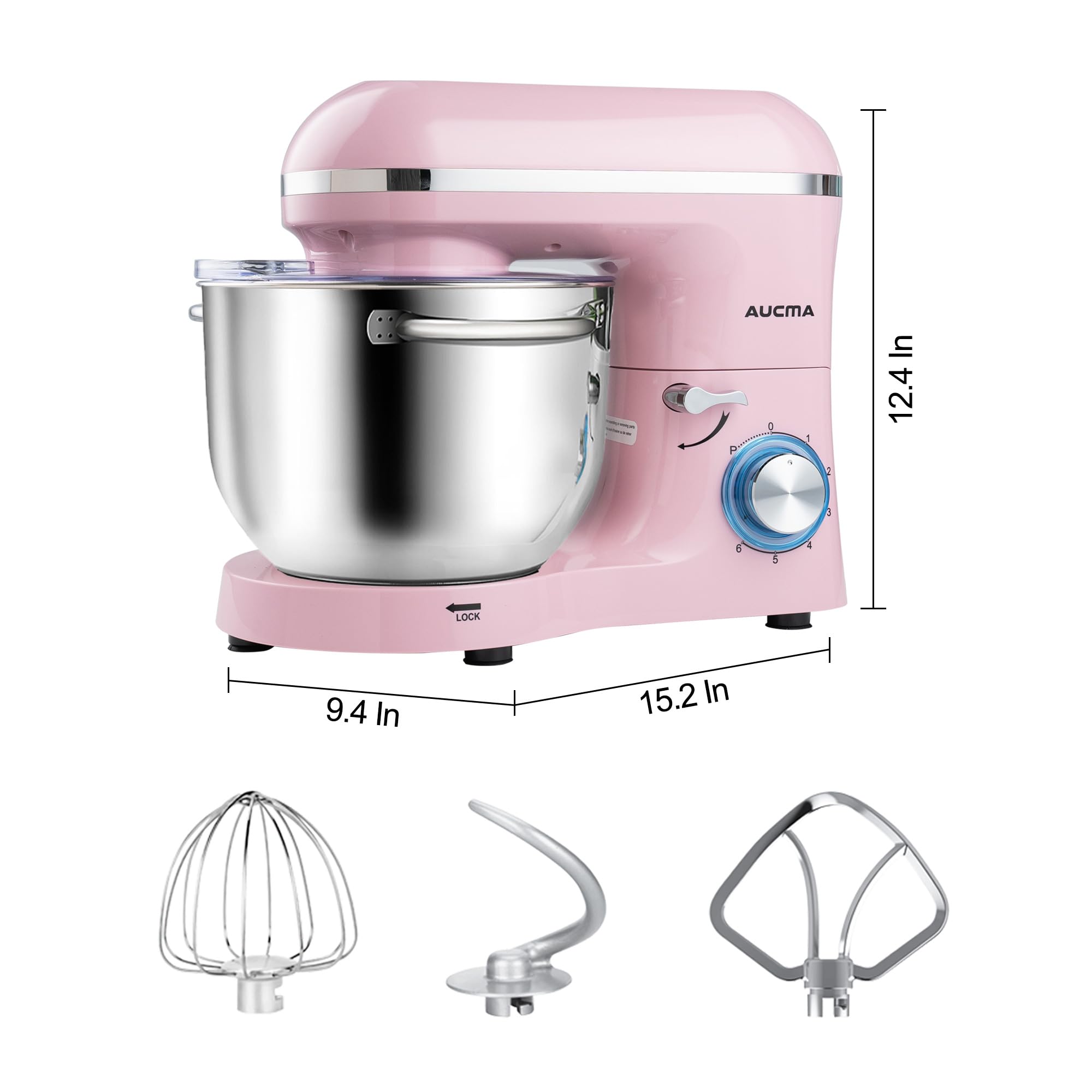 Aucma 6.5-QT 660W Stand Mixer - 6-Speed Tilt-Head Electric Kitchen Mixer with Dough Hook, Wire Whip & Beater (Pink) | Perfect for Baking Cakes, Cookies, Bread & More