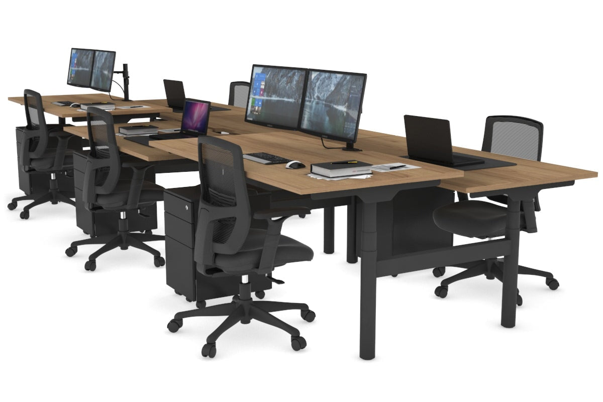 Flexi Premium Height Adjustable 6-Person H Bench Workstation - Black Frame [1200L x 800W with Cable Management] - Ideal for Office, Coworking Spaces & Home Offices